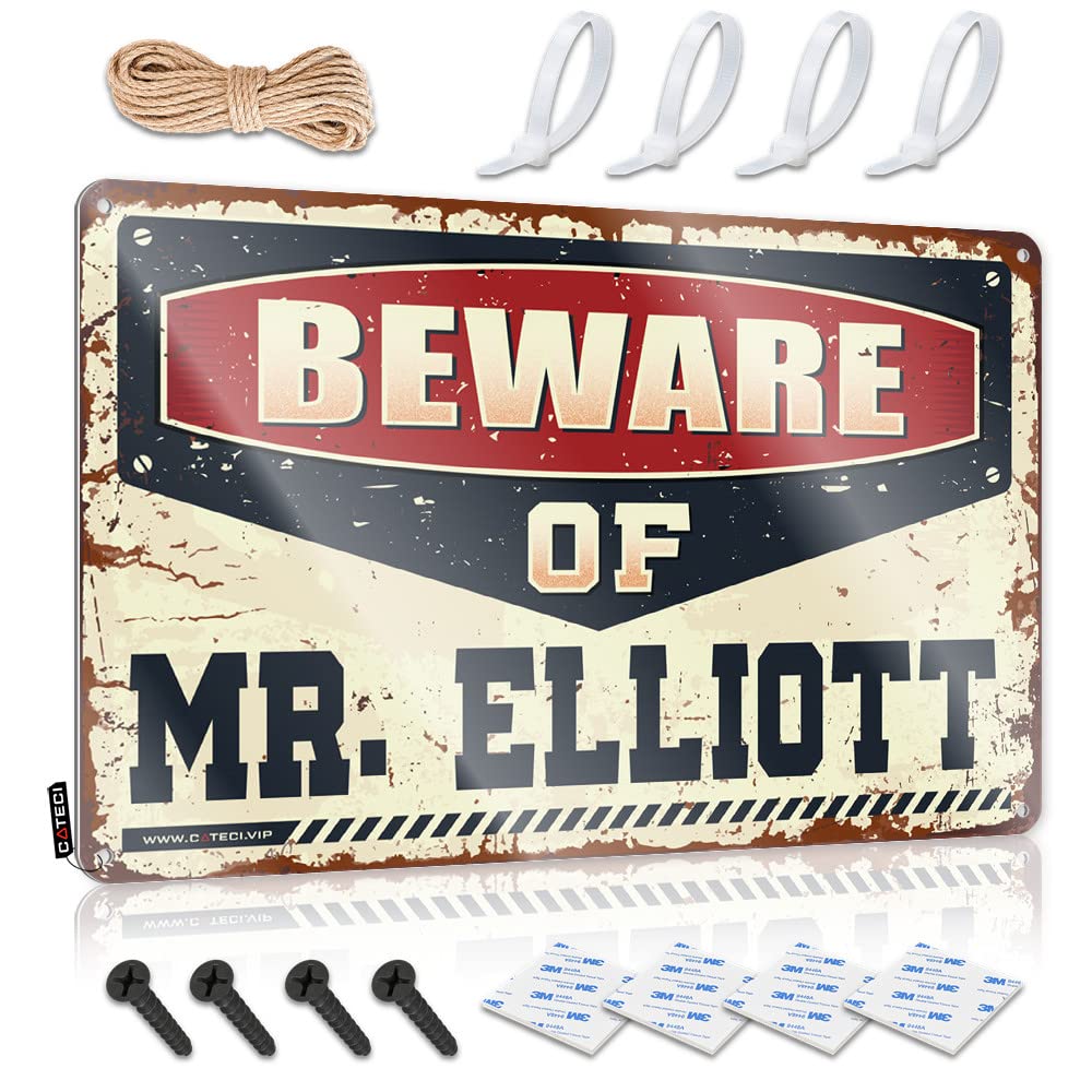 BRUNTELO Metal Tin Sign Retro Beware Of Mr. Elliott Tin Sign Drinking Signs Funny Funny Warning Signs(20X30CM)