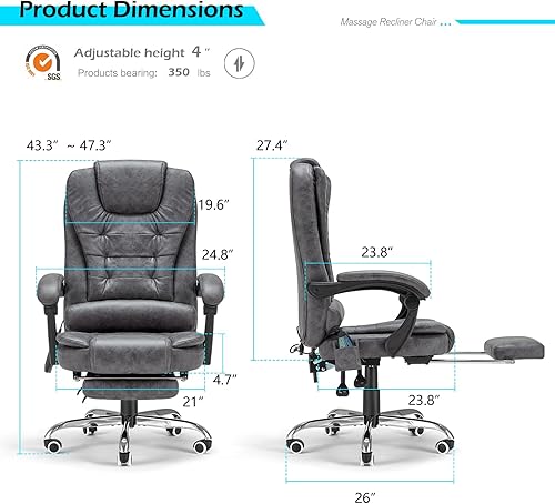 Miniatura 2 de Esright Silla de oficina con 6 puntos de masaje y función de calor, cómoda silla de oficina ejecutiva con reposapiés, silla de oficina de respaldo