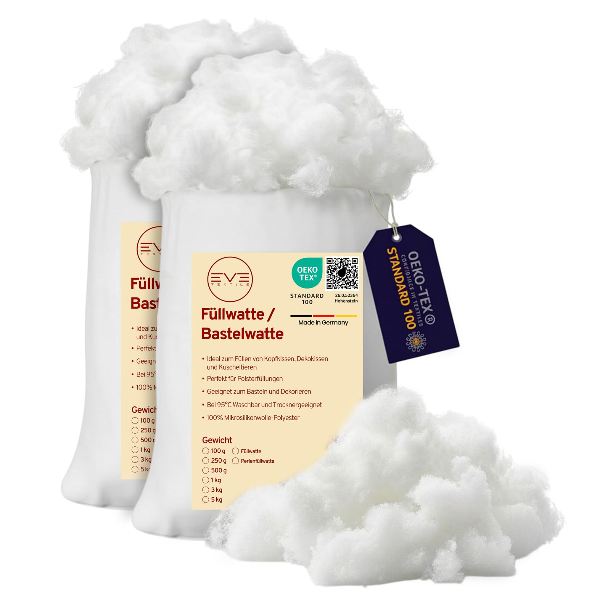 EVE Textile® 7 kg Füllwatte für Kissen Flauschiges Füllmaterial & Stopfmaterial Kissenfüllung, Bastelwatte, Stoff Füllung für Kissen, Stofftiere & Kuscheltiere Öko-Tex 100 Zertifiziert