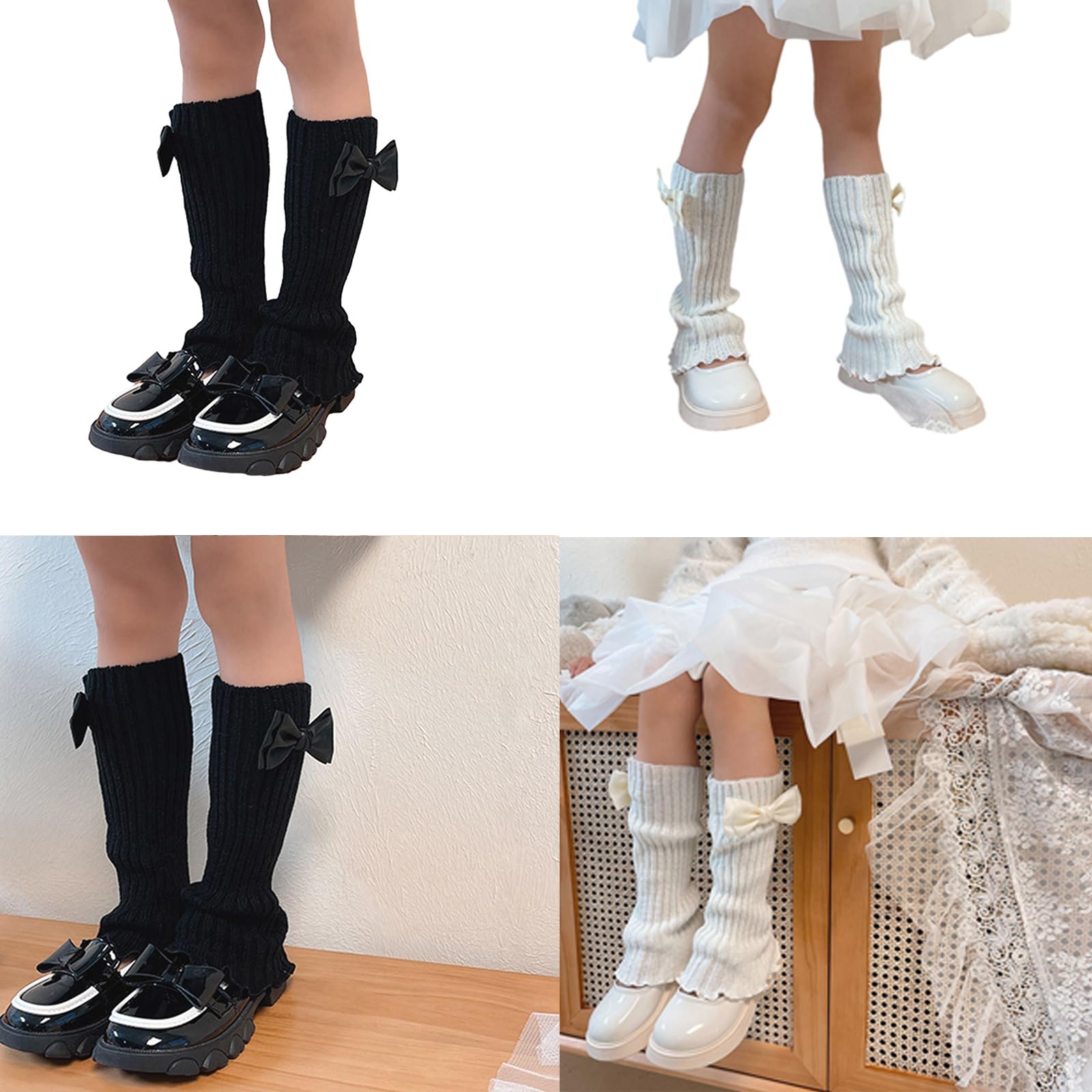 WEISUYUUS Knit Leg Warmers with Bow for Girls Soft Breathable Loose Socks Fashionable Warm Socks Suitable for 3-10 Years Old