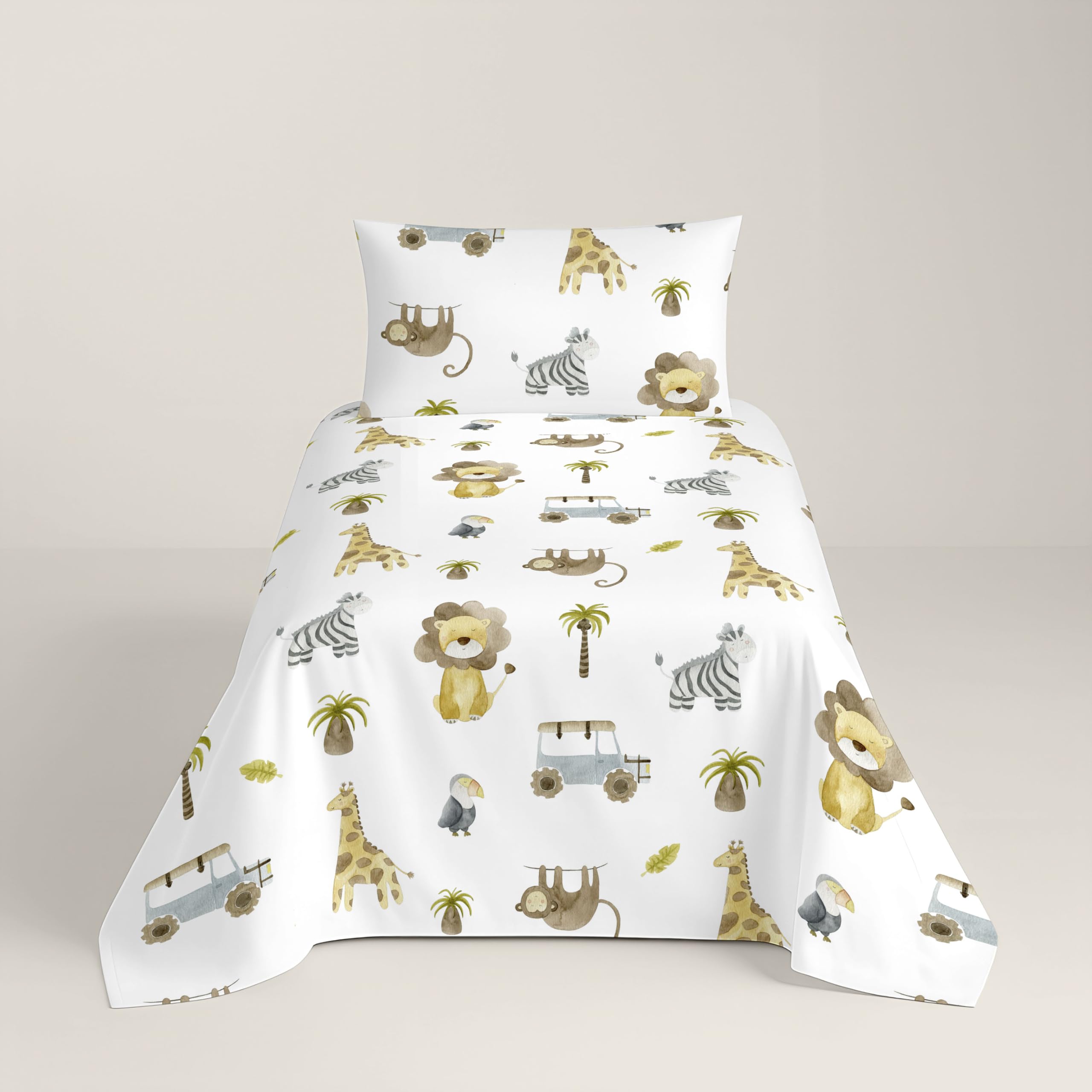 NATURALS CoolKids - Juego de Sábanas Infantil Serengeti (3 Piezas) - Cama 105 (180x270 cm) - 100% Algodón Suave y Transpirable - Fabricado en España