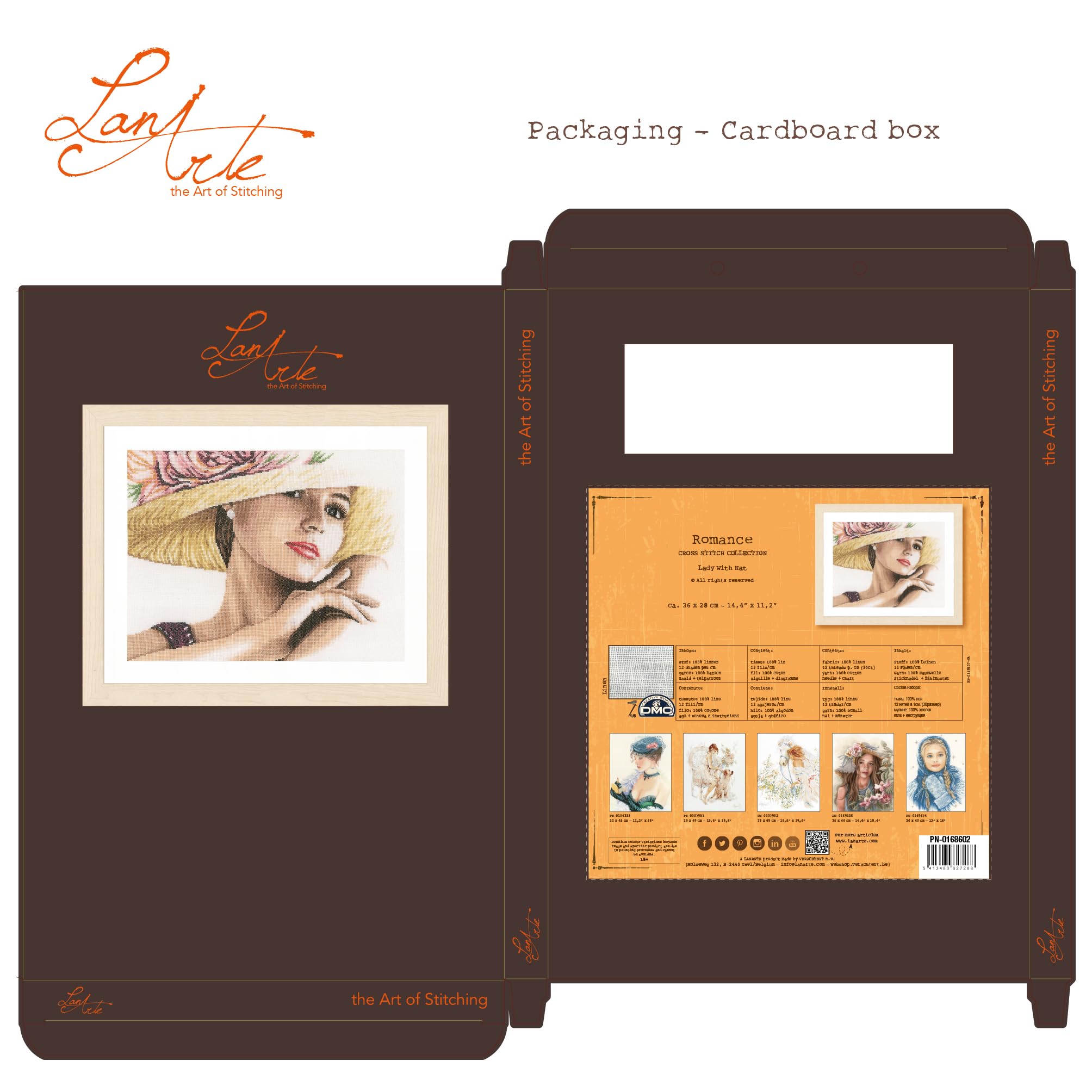 Lanarte Kreuzstich Stickpackungen Gezählter Kreuzstichbilder Set DAME MIT HUT Wanddekoration Handarbeit Set für Erwachsene 36 x 28 cm DIY Deko Bastelset Handwerker Kreative Geschenkset