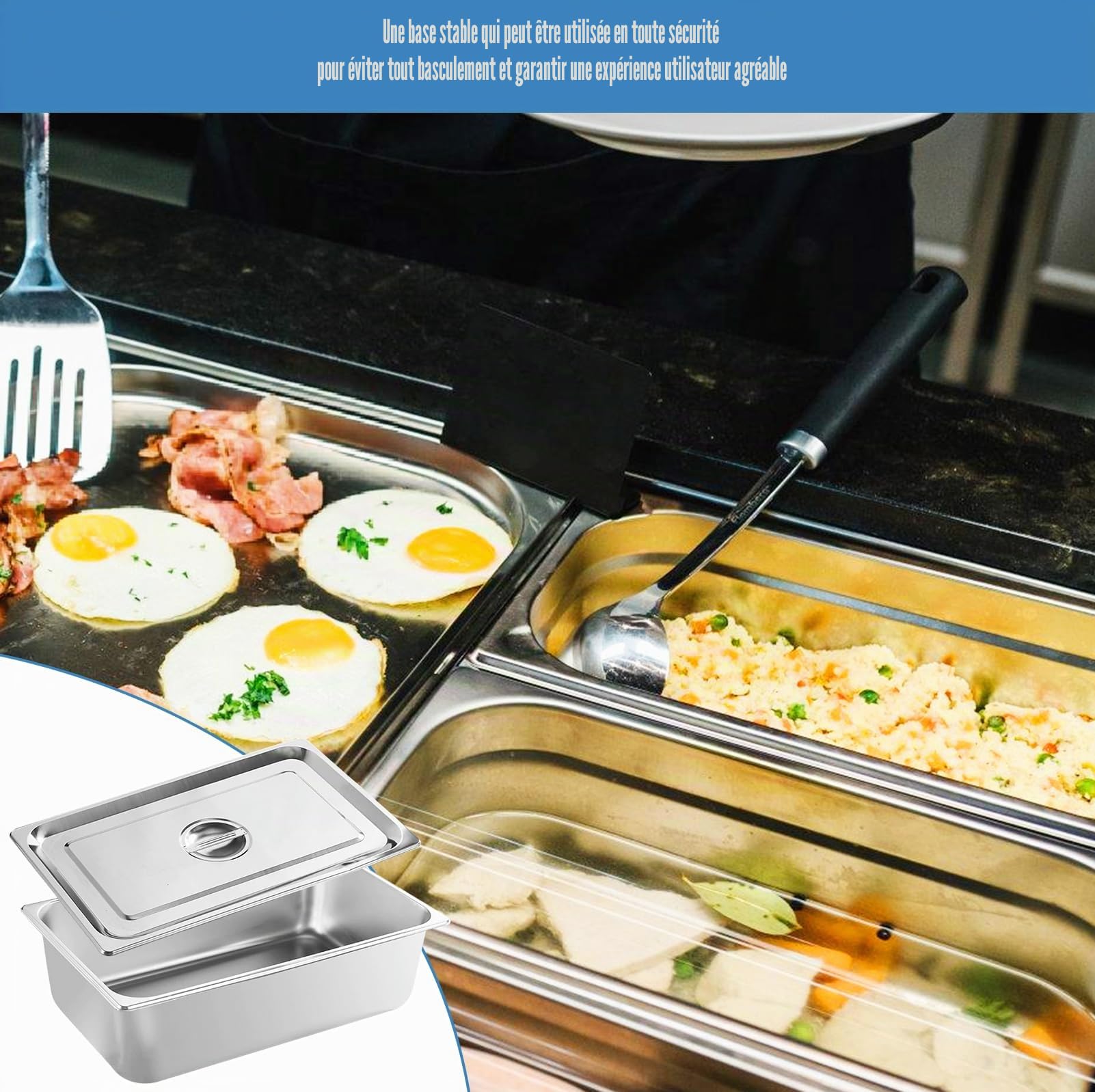 3 Pièces Bac Inox Alimentaire: Plat Four Rectangulaire, Plat Four Avec Couvercle, 32,5x17,5x6,5 cm, Durable et Facile à Nettoyer pour Cuisine, Restaurant