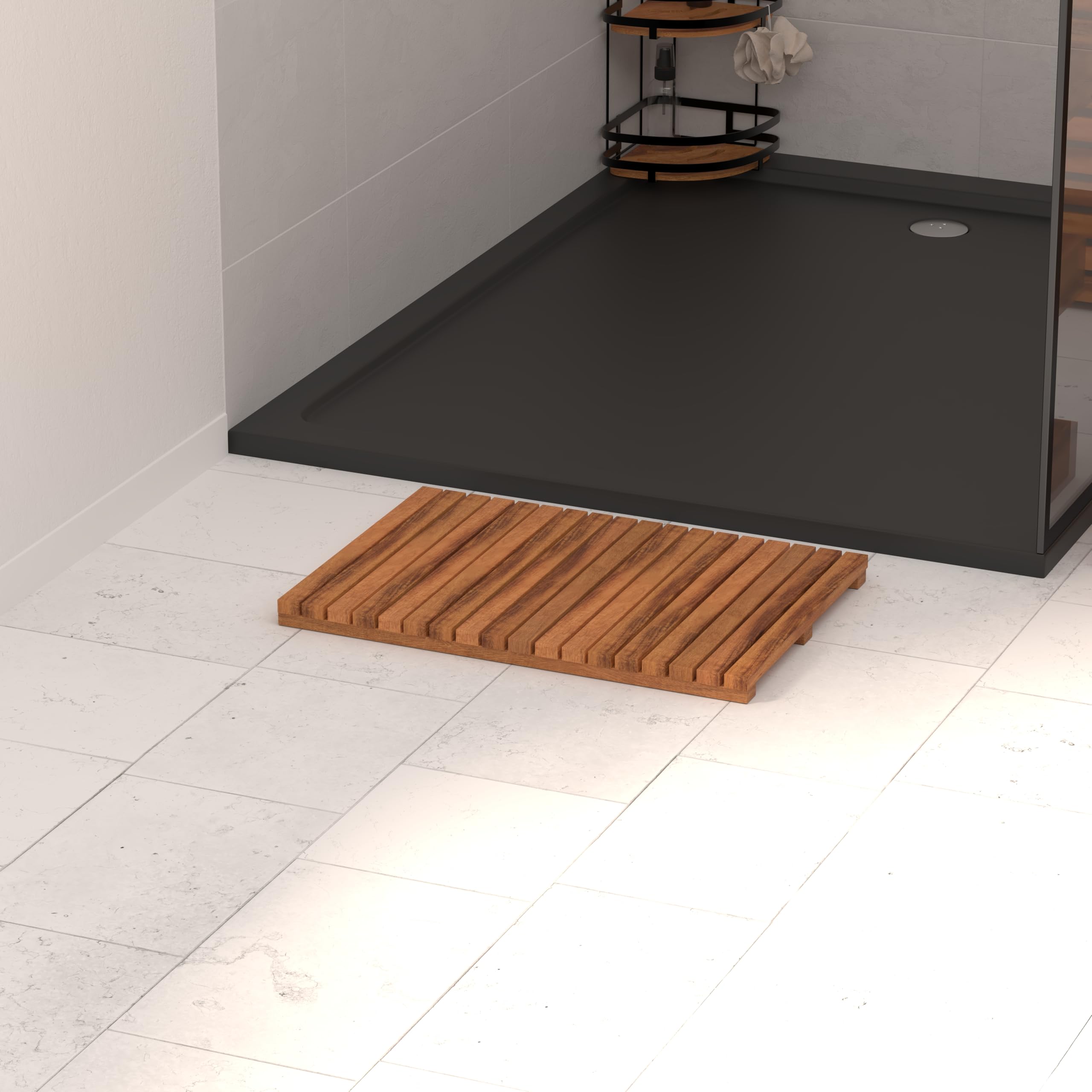 Tapis de Bain Caillebotis en Acacia 56x36cm Antidérapant Résistant à l'Humidité