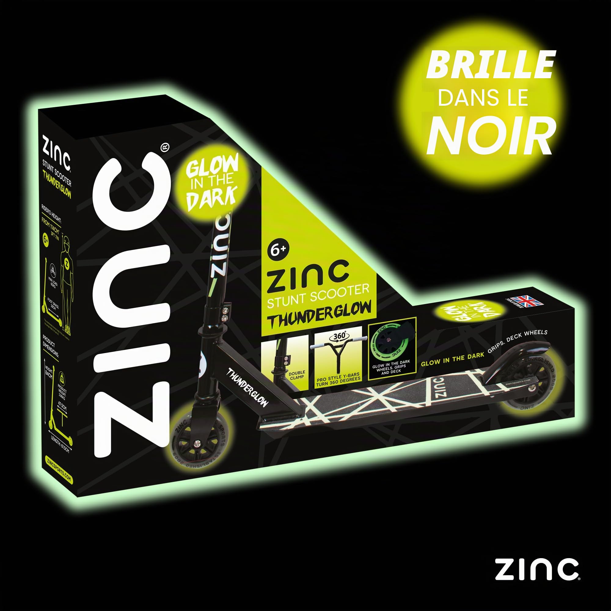 Zinc Thunderglow Trottinette Cascade, à 2 Roues, à partir de 6 Ans, avec Roues en polyuréthane de 100 mm Lumineuses, roulements ABEC 9, Design Professionnel pour Enfants et Adolescents
