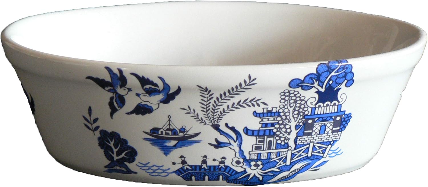 crackinchina 2 x Blue Willow Pattern Design Small Oval Pie Dishes / Baking Dishes Amazon.co.uk