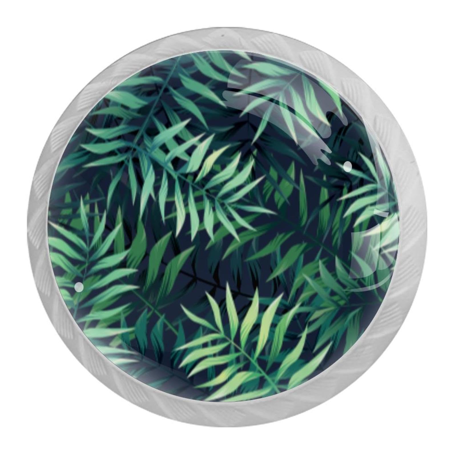 Tqmspg 4 Pieces Drawer Pulls Forest Jungle Tropical Leaves Door Knobs Dresser Handles for Kitchen Wardrobe Cupboard Hardware Furniture