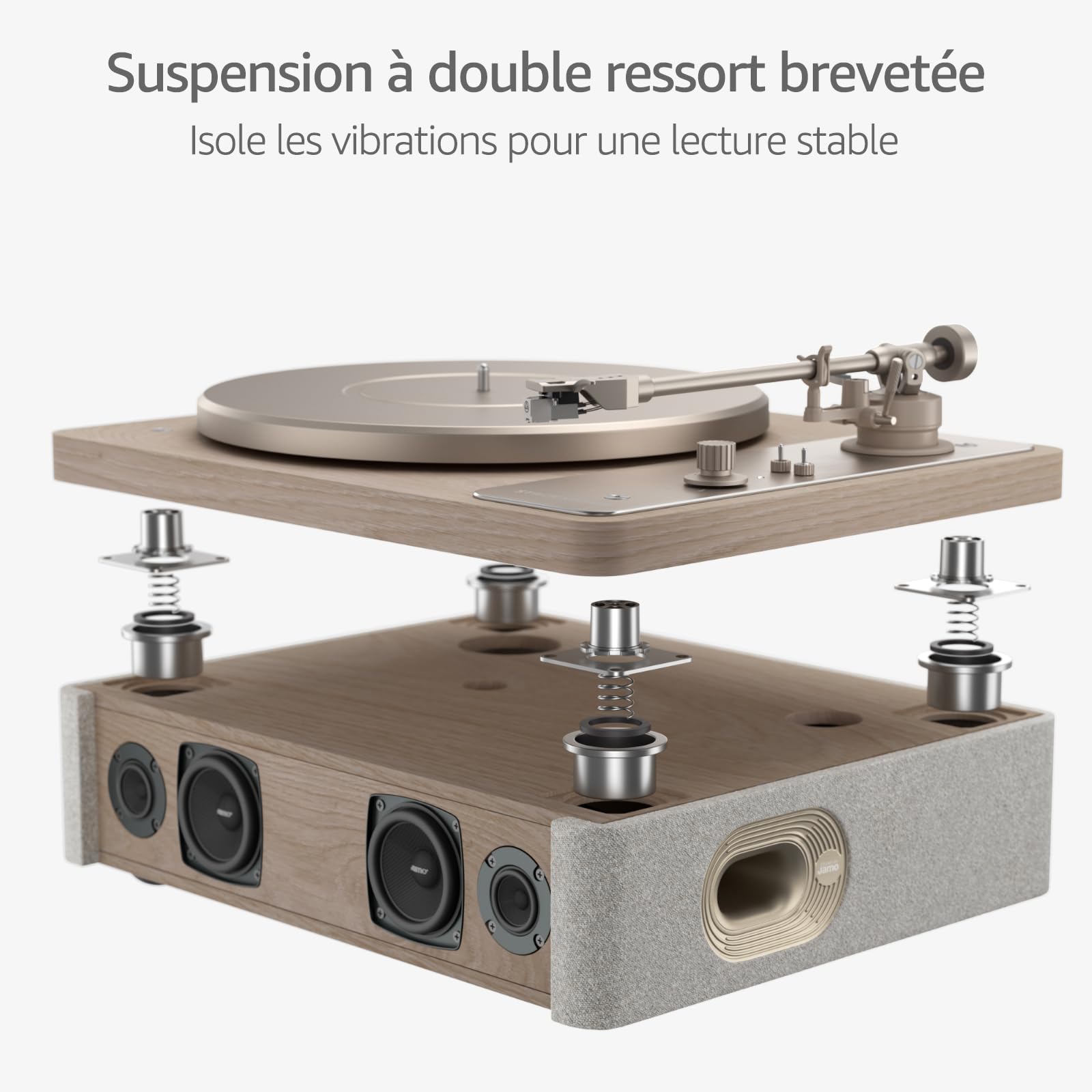 STACKSTONE DS07 Platine Vinyle Bluetooth 5.2 avec Haut-Parleurs accordés par JAMO, Suspension Anti-Vibration Double, Cellule AT3600L, Son Hi-FI, 33/45 Tours, Design Scandinave