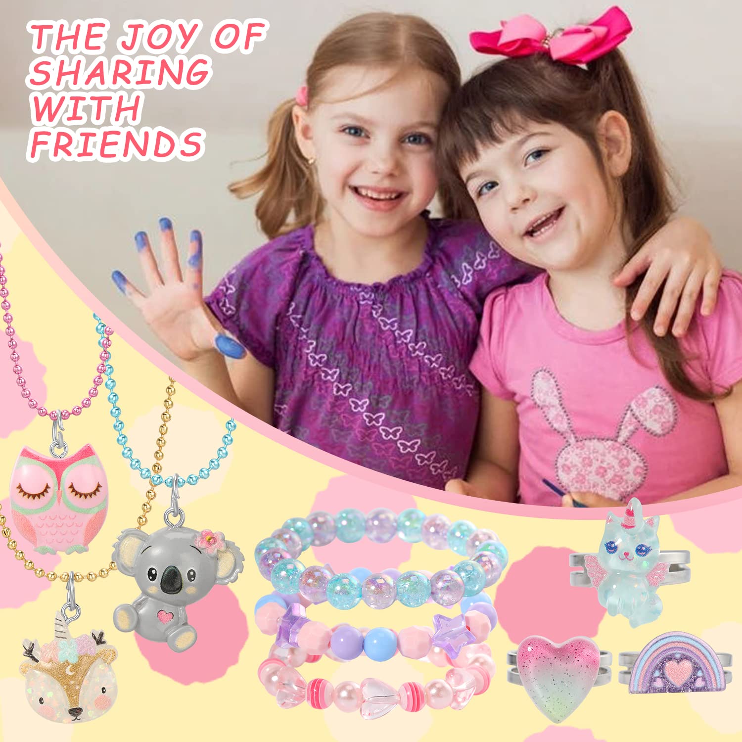 Ensembles de Collier et Bague Licorne pour Enfants - 6 Pièces Bijoux Fille