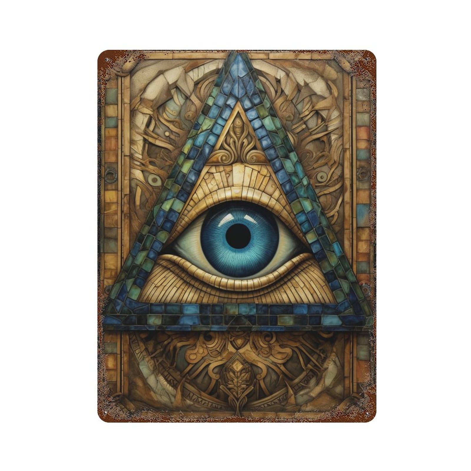 Stained Glass Eye Artwork Decorative Tin Sign 15.7"x11.8", Vintage Wall Decor for Garage, Pub Or Kitchen