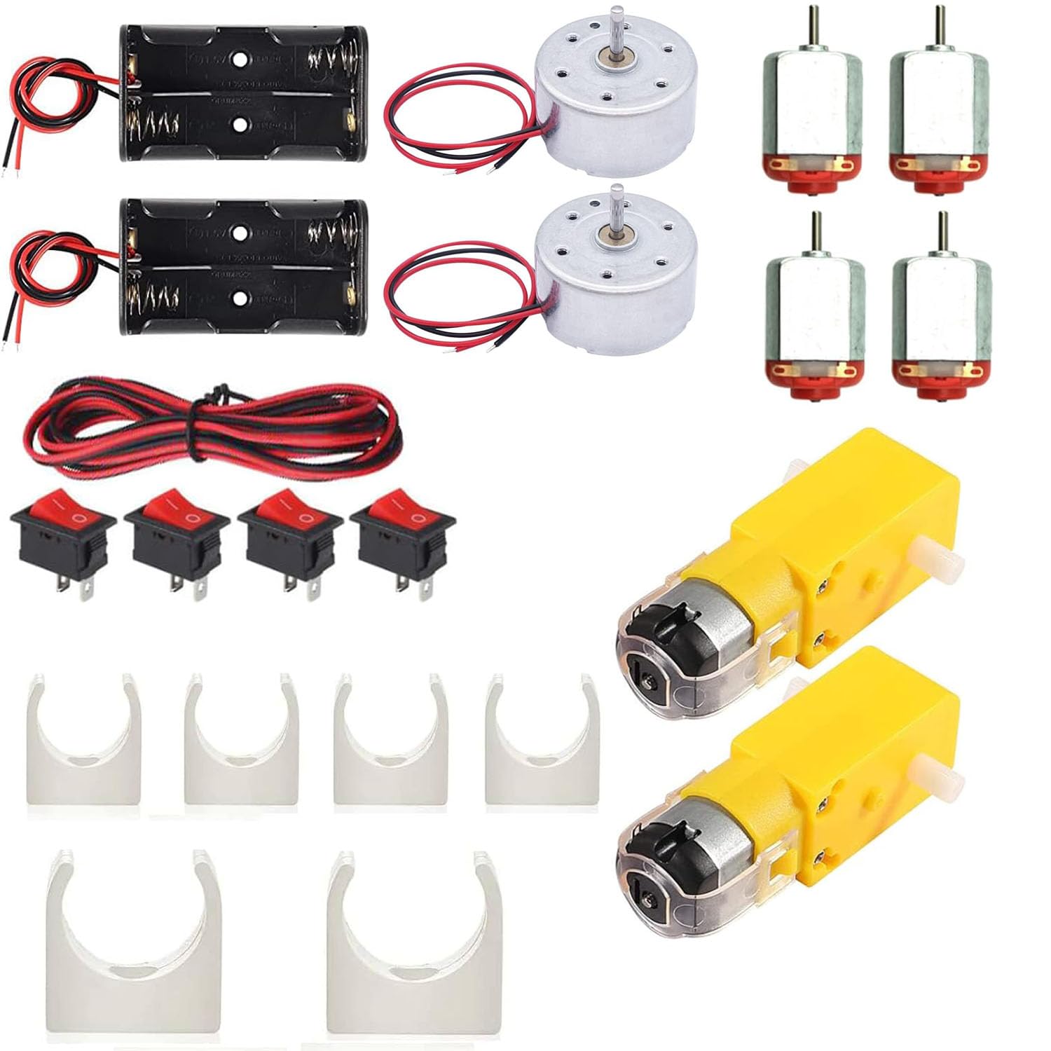 Kit Mini Motori, Motore Micro DC, con Supporto Batteria AA, Staffa di Montaggio Motore, Interruttore a Bilanciere per Barca, Cavo di Prolunga, per Esperimenti Scientifici Fai da Te
