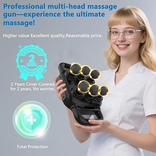 Miniatura 9 de Pistola de masaje de seis cabezas, 50 niveles de intensidad y 9 modos de masaje, equipada con 3 cabezales de masaje diferentes, pistola de masaje