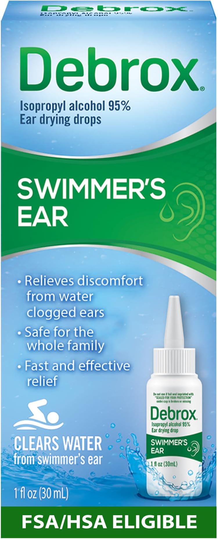 Swimmer's Ear Relief Ear Drying Drops | Water Clogged Ear Relief | 1.0 FL OZ