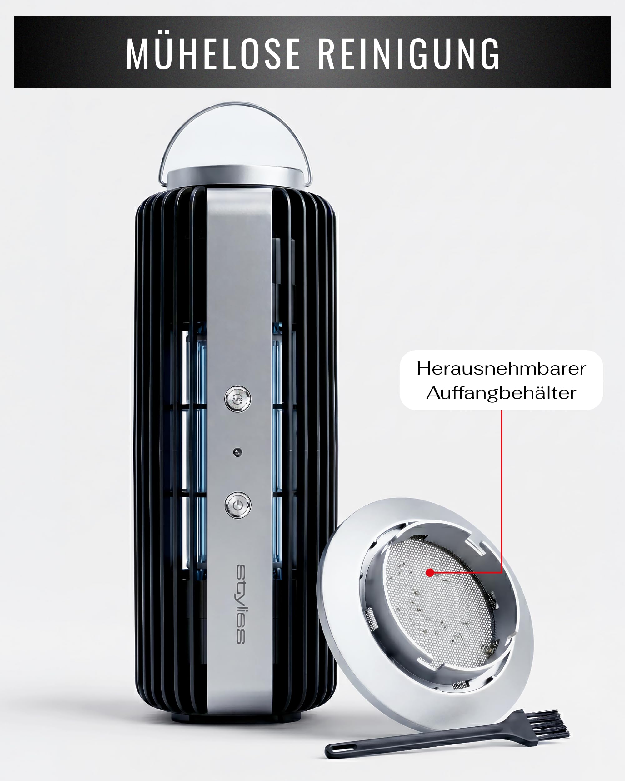 Premium Mückenfalle, Insektenvernichter elektrisch mit UV-Licht, leise Fliegenfalle für Innenbereich, Mückenlampe mit Lichtsensor & Ventilator, 8W | Chemiefreier Betrieb hält Innen- und Außengärten frei von Schädlingen, zielt Wespen und Motten ohne giftig