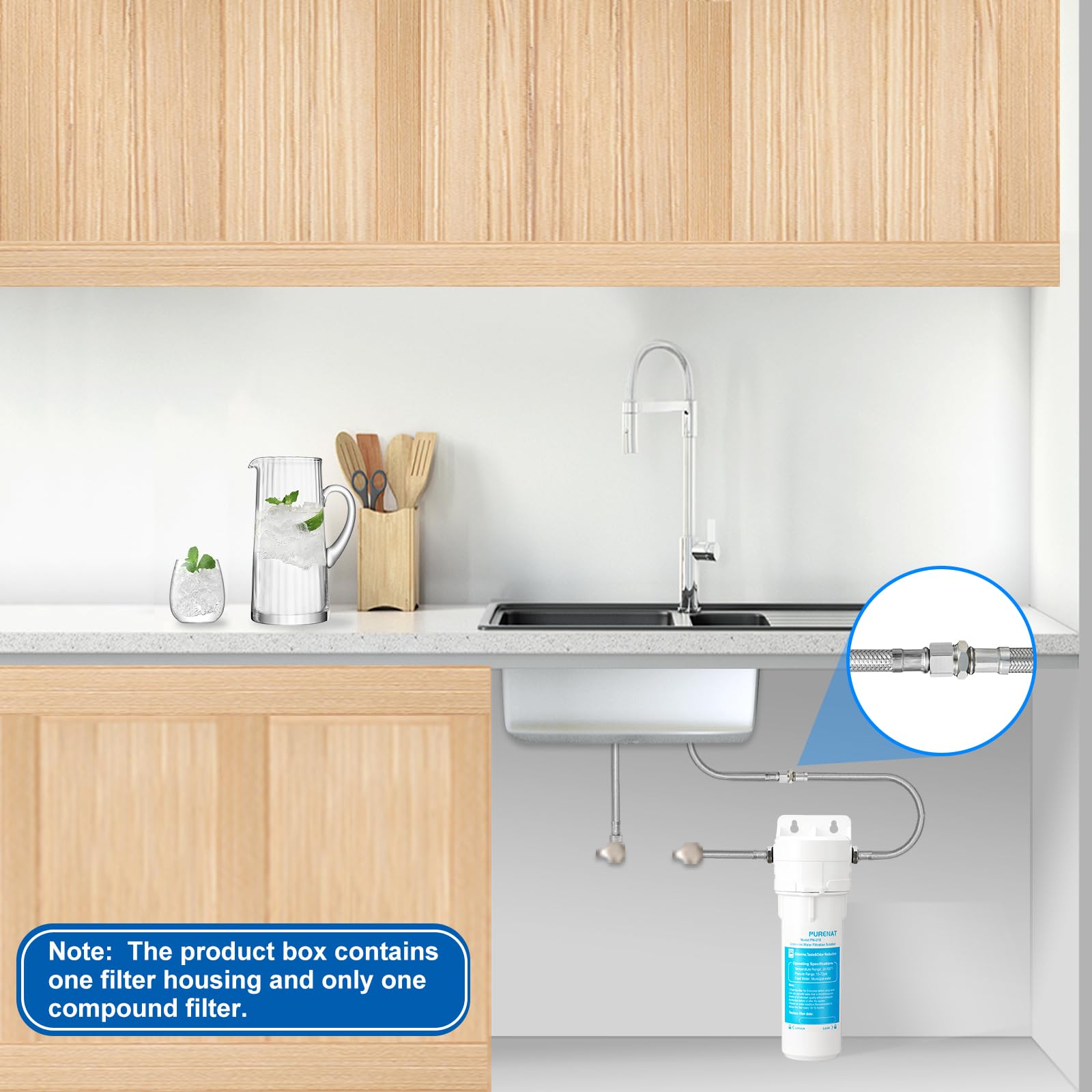 Sistema de filtro de agua para debajo del fregadero, filtro de agua de flujo rápido para conectar directamente al grifo de cocina, filtro de repuesto universal de 10 pulgadas (menor costo), altamente