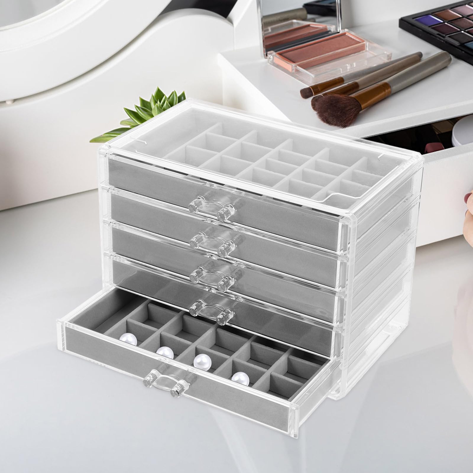 Organizador de Joyas y Diseño Multilayer con 5 Cajones de Acrílico Bandeja para Joyas Almacenamiento Multifuncional para Cajones para Escritorio Elegante