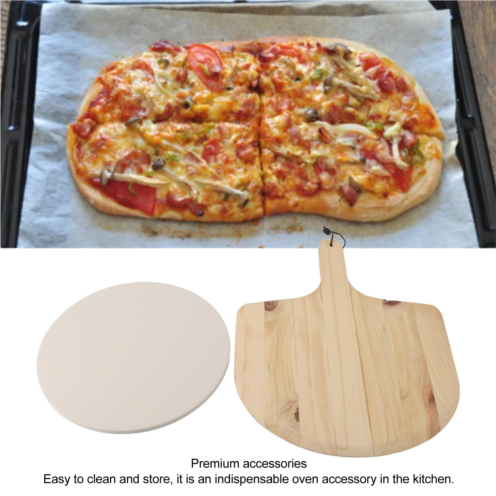 Kamień do pizzy DriKou, jednolity przenikanie ciepła z kordierytu z łopatką do obierania pizzy kamień do pieczenia pizzy do gotowania chleba w kuchni (B)