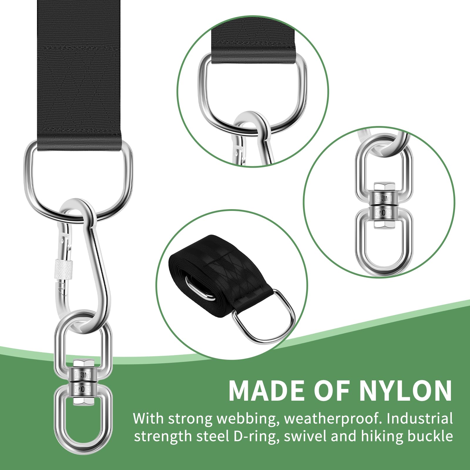 Tree Swing Hanging Strap Kit, 9.84 FT Portable Tree Hammock Hanging Kit, Safe Nylon Tree Strap Weatherproof Tree Swing Hanging Set with Tree Protector for Swing Hammock