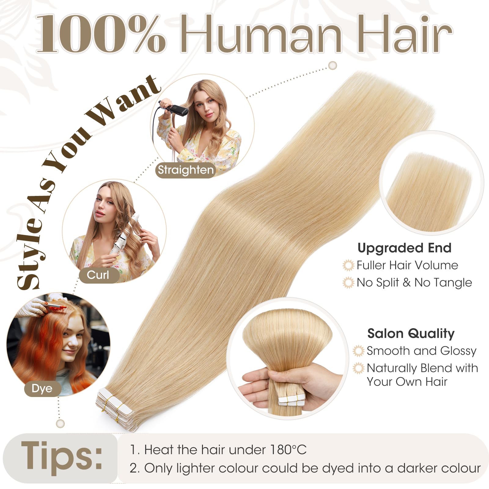Elailite Tape in Hair Extensions Real Human Hair 20 Pcs 30g Invisible Thin Type - Image 3