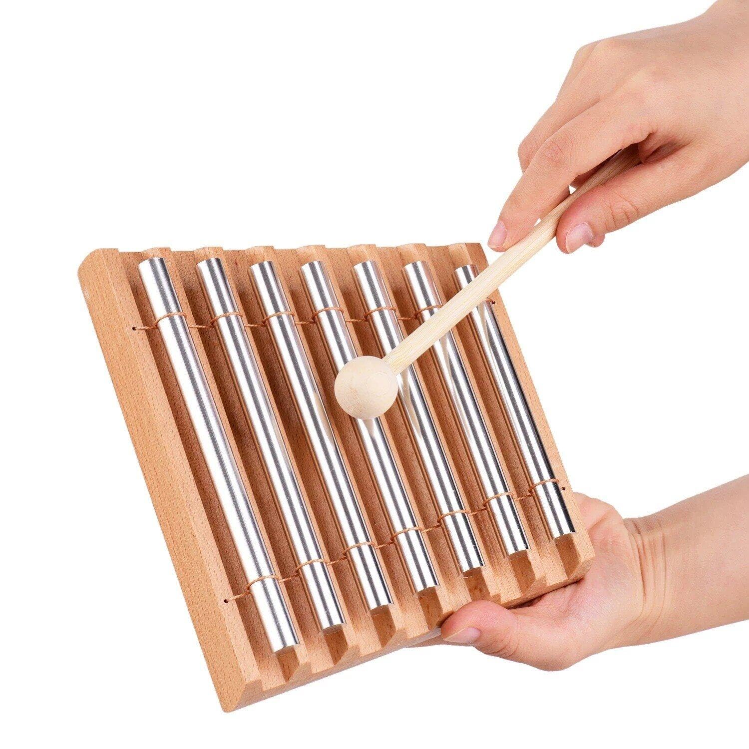 Hand Chimes Bar 7 Tone Colore Wood Colore Metal Musical Percussion Strument Energy Chime Beech con Martello per Meditazione per Lo Yoga