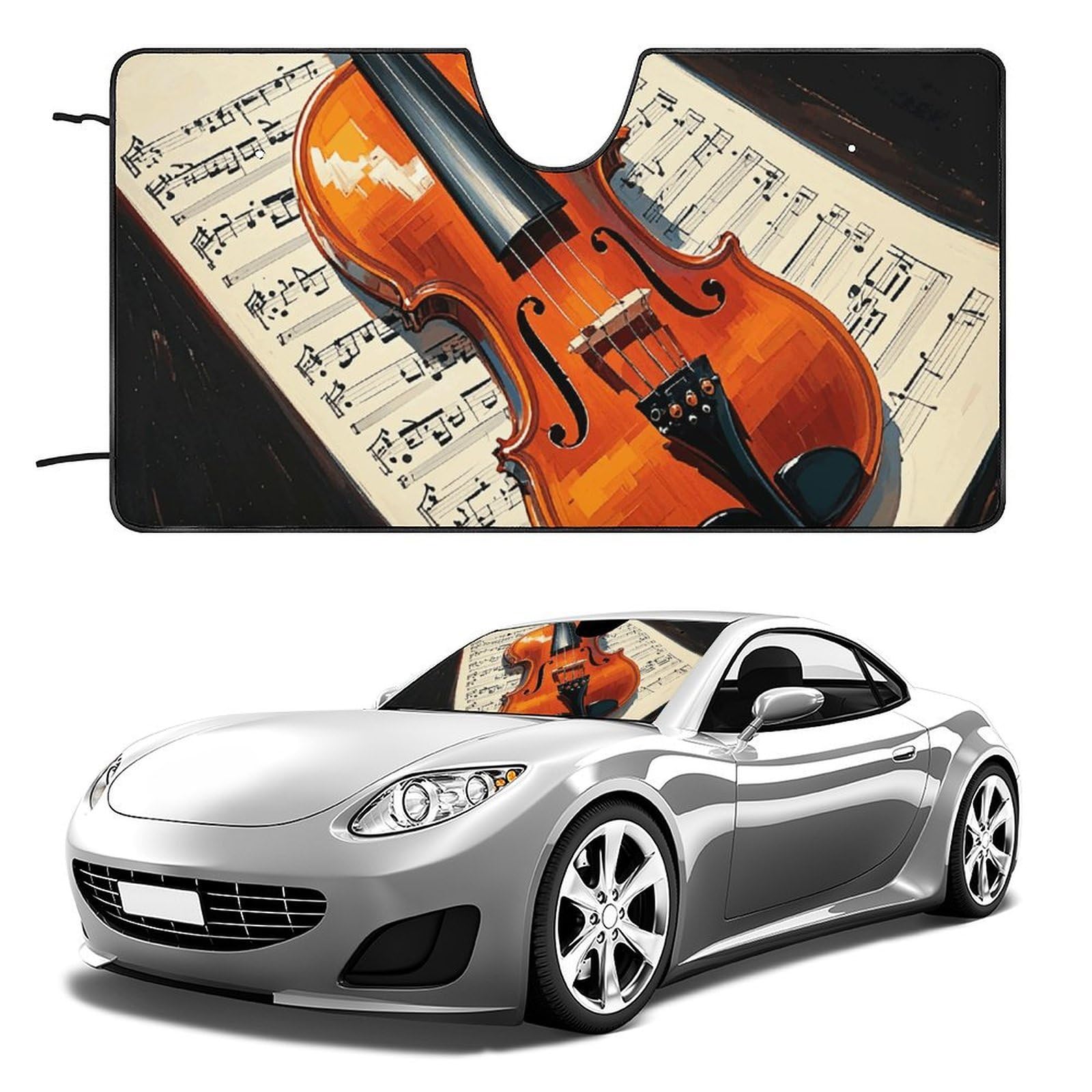 Violin Sheet Music Windshield Sun Shade for Car Sedan Suv Truck Universal Reflective Car Shades for Front Windows Foldable Sun Visor Windshield Cover