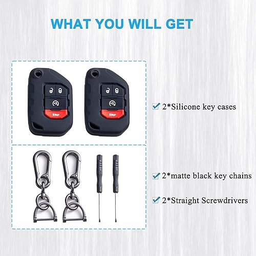 Miniatura 6 de Funda protectora de llavero con 4 botones compatible con Jeep Wrangler JLJLU 2018-2022 2022 2023 2024 y Jeep Gladiator JT 2020-2022 2023, accesorios