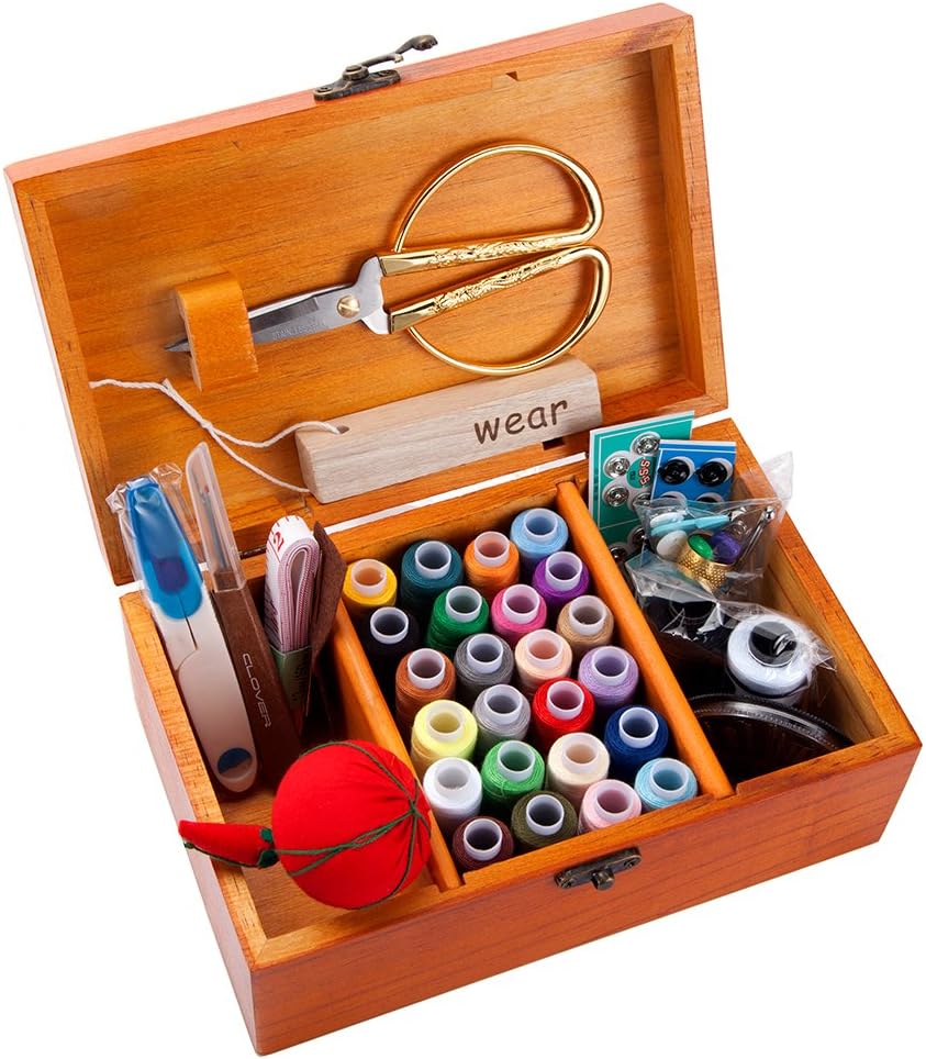 Sewing Kit, Large Wooden Sewing Boxes and Basket with Sewing Kits Accessories for Girls Women, Including Over 102 Premium Sewing Supplies (Dandelion)