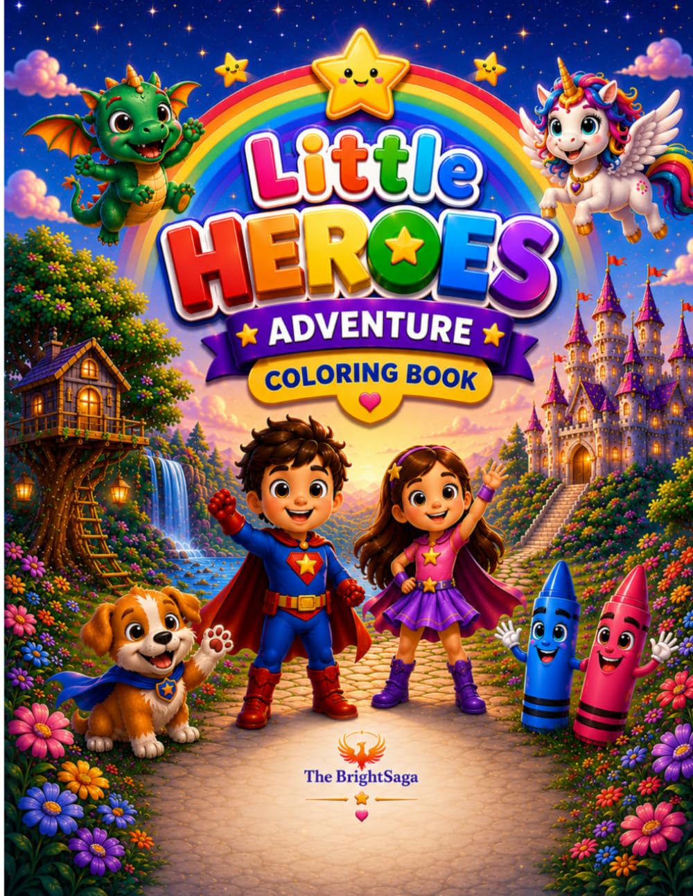 Little Heroes Adventure Coloring Book: A Fun Fantasy Coloring Book with Cute Animals, Smiling Heroes, Unicorns, Dinosaurs, Vehicles & Magical Adventures for Boys and Girls