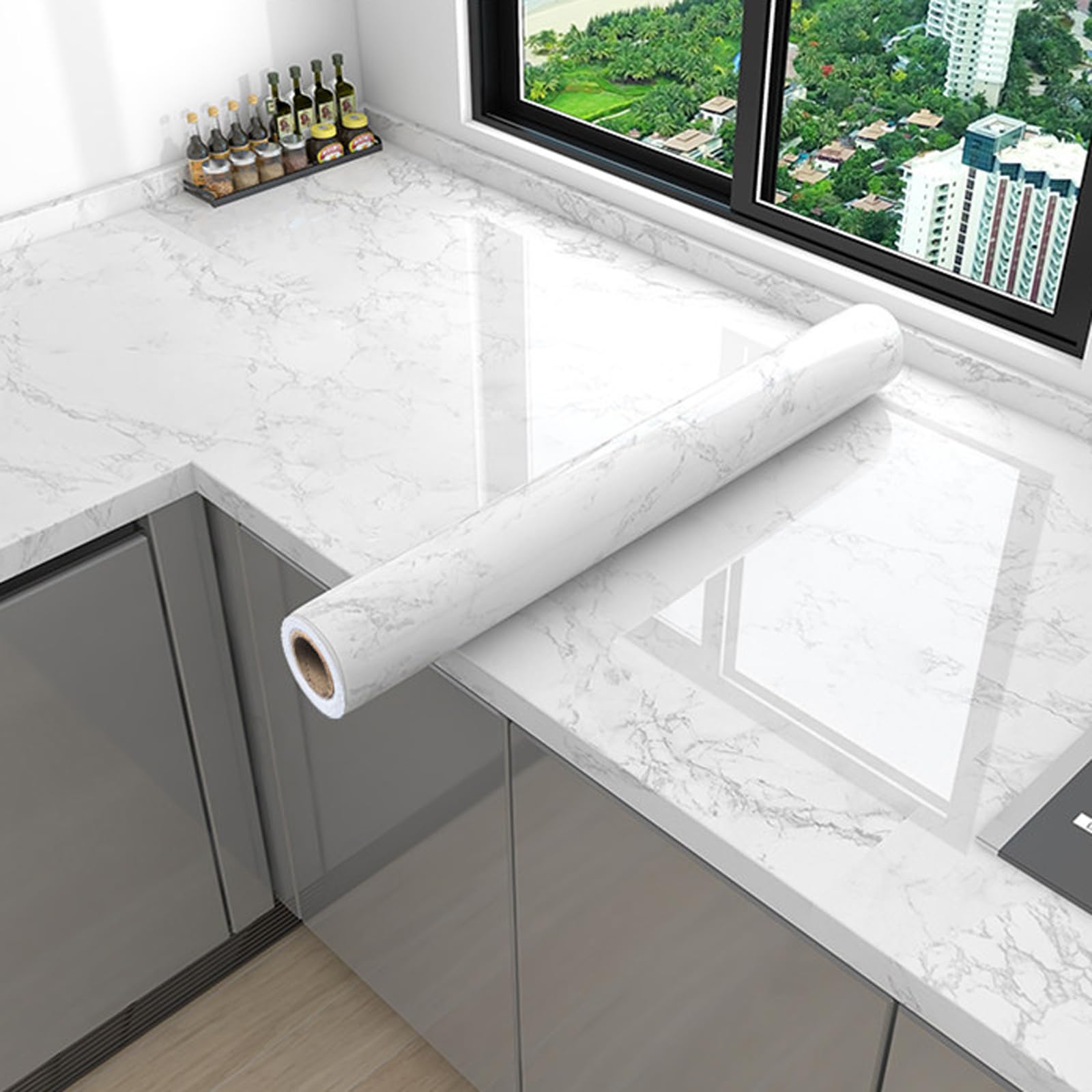 Cooalinar Heat-Resistant Worktop Vinyls Covering,Marble Contact Paper Kitchen Worktop Covering,Easy To Remove,Anti-Fouling Scratchproof,For Kitchen Countertop Furniture