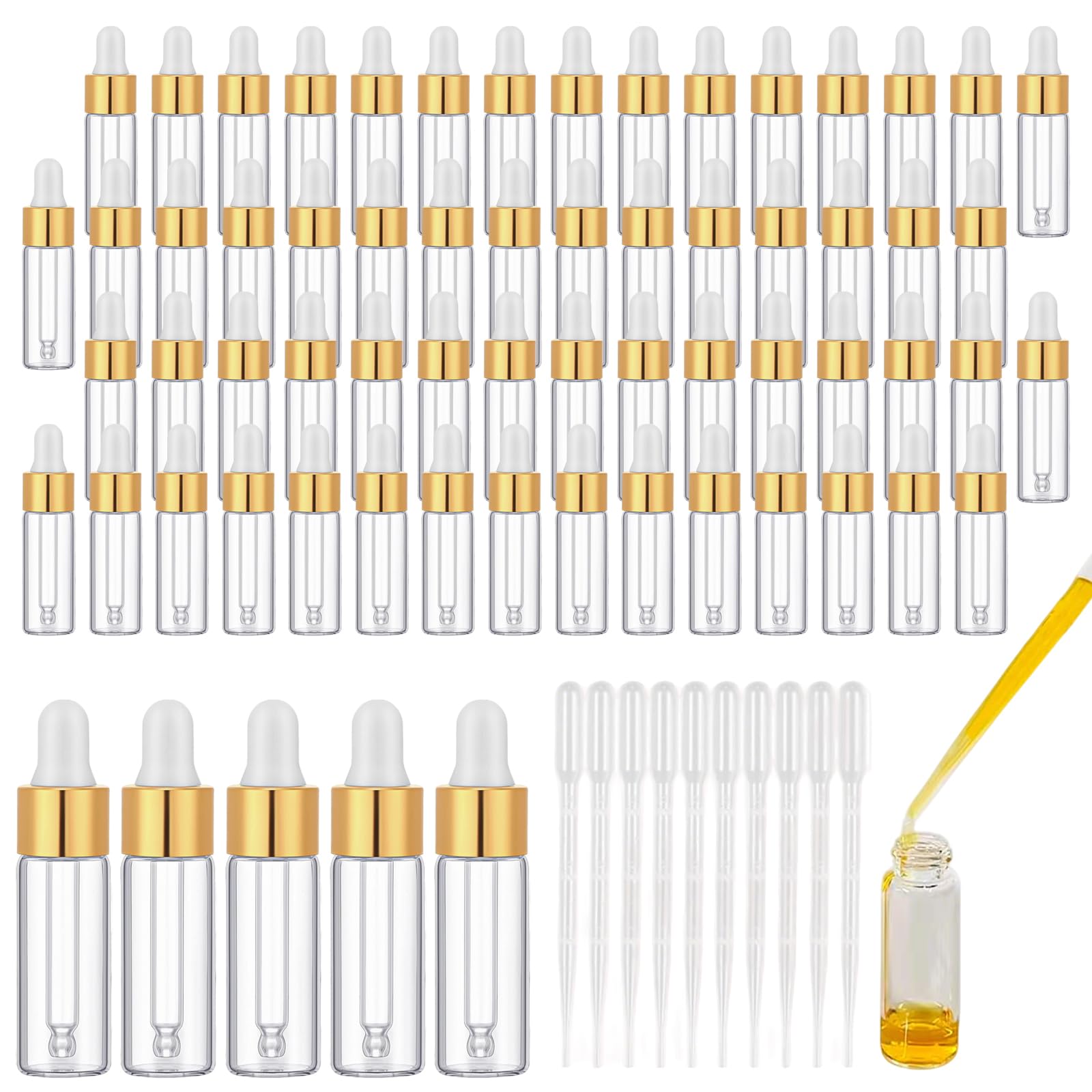 60 Pezzi Mini Flaconi Contagocce 5 ML Con Pipette Contagocce Trasparente, Piccoli Flaconi Contagocce per Oli Essenziali, Aromaterapia, Estratti di Profumo Liquido Coloranti Liquidi