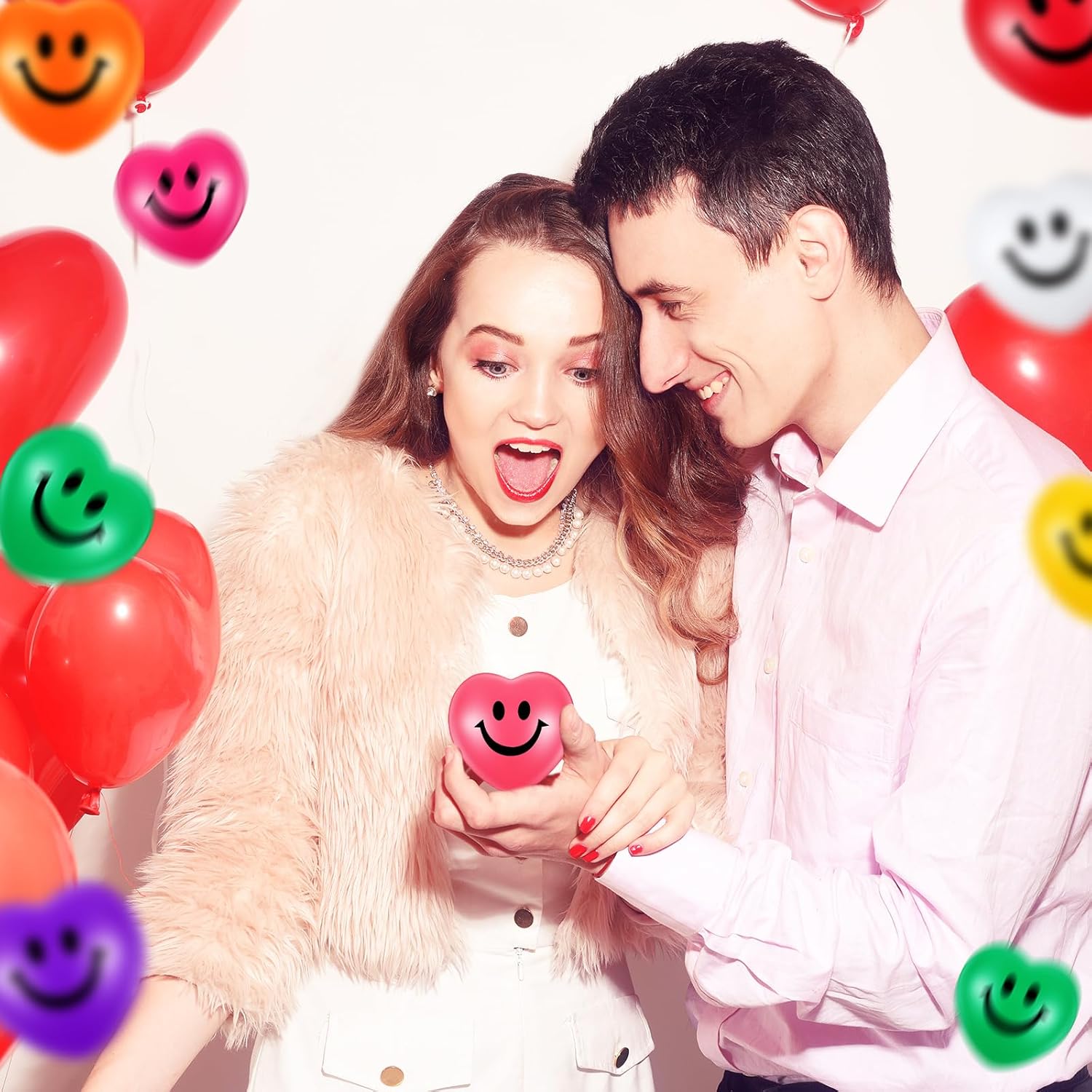 Zubebe 36 Pcs Valentine's Day Heart Stress Balls 2.76'' Multicolor Heart Shaped Smile Face Squeeze Stress Relief Balls Easter Relieve Toys for Adults Party Favors School Reward