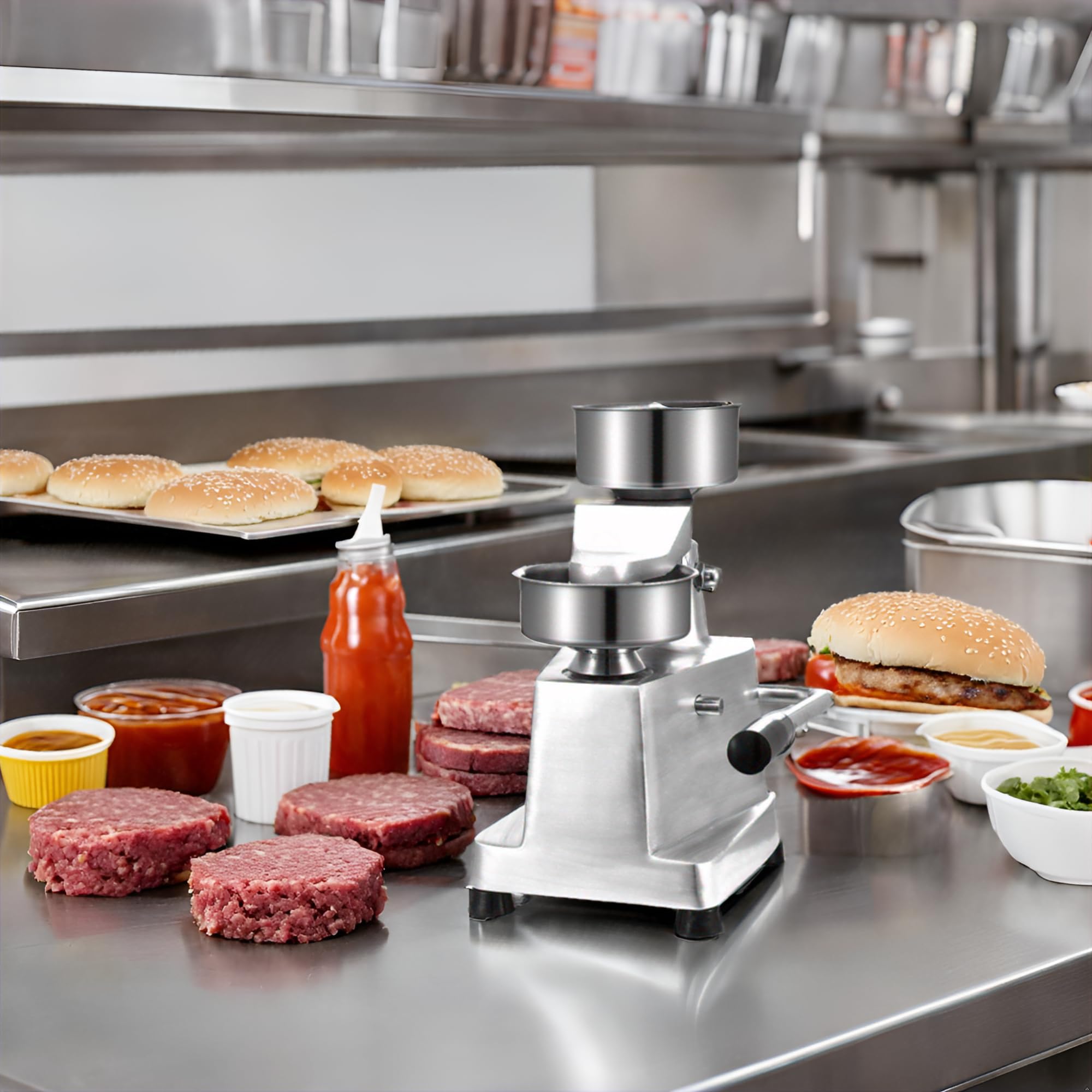 Pressa per hamburger manuale 130 mm – Modello da tavolo robusto – Acciaio inossidabile – Fabbricazione di bistecche uniformi – Strumento professionale per macellerie e ristoranti