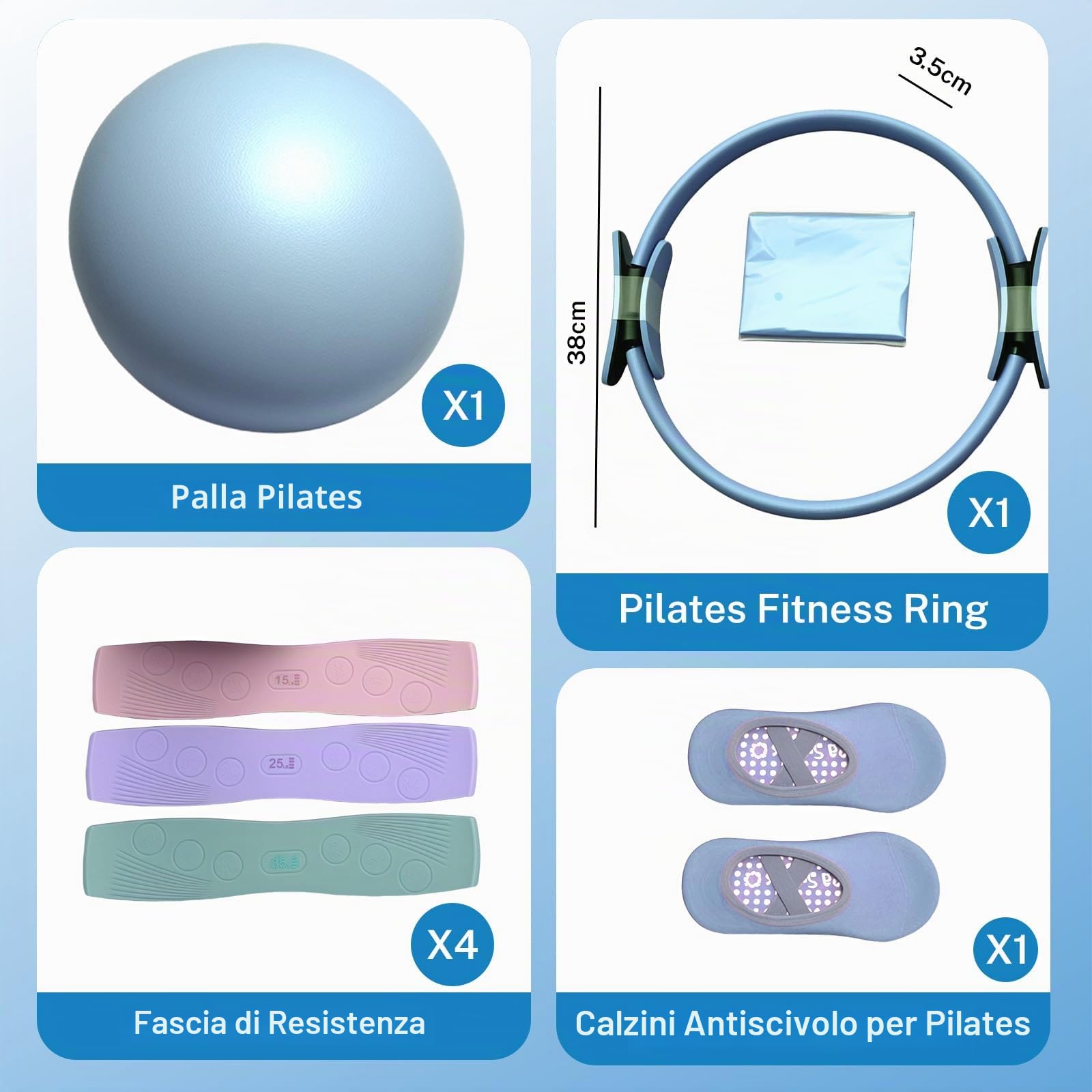 Eznaobo Kit essenziale per pilates, kit portatile per pilates da donna, con anello tonificante per pilates, fasce di resistenza lunghe e morbidi calzini per pilates, attrezzatura per pilates per