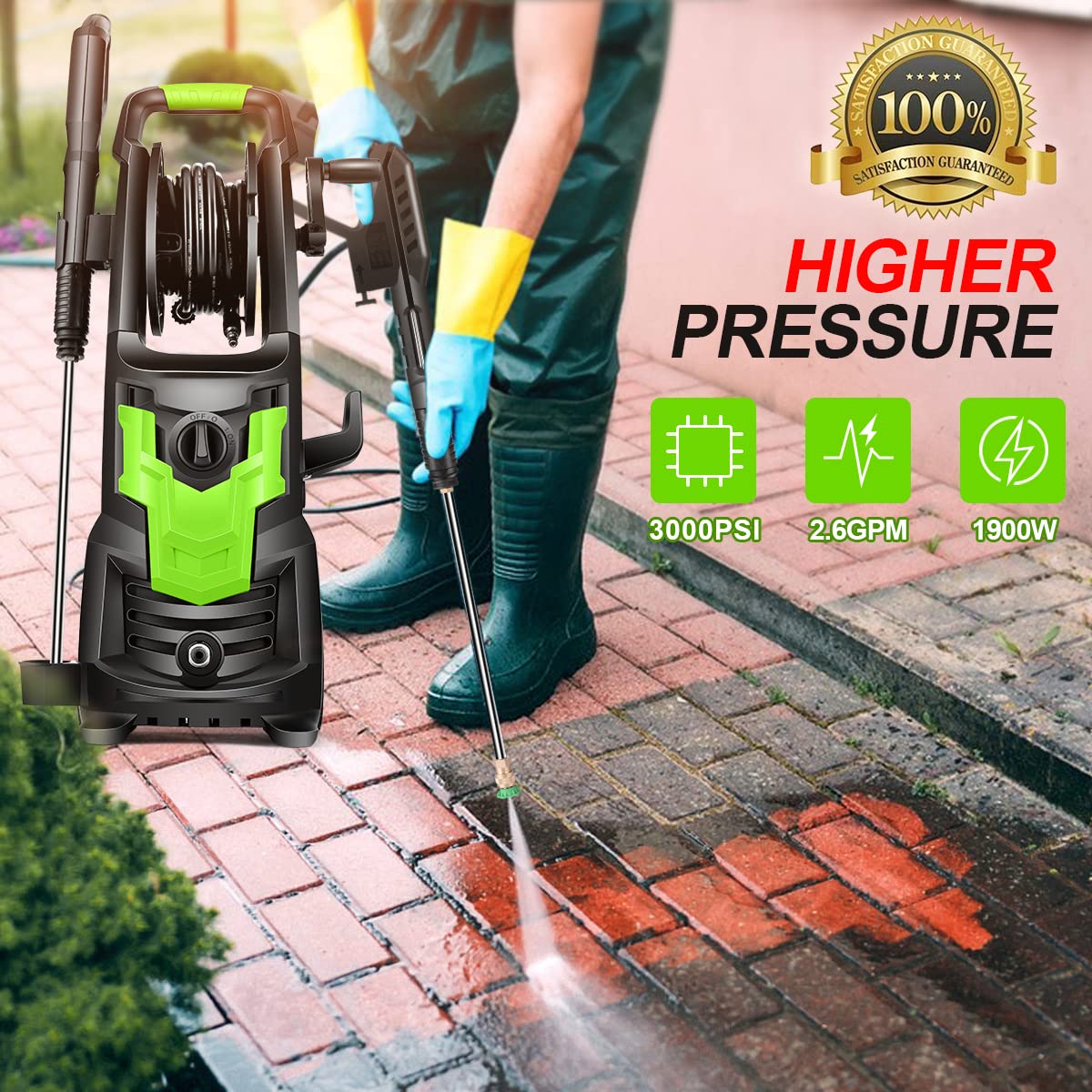 WHOLESUN Pressure Washer, 3000PSI Electric Power Washer, 1900W 2.6 GPM
