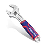 WORKPRO 8-inch Adjustable Wrench&comma; Wide Jaw Opening Wrench with Rubber Anti-slip grip&comma; Metric&sol;SAE Scales&comma; Premium Cr-V Steel&comma; Chrome Plated