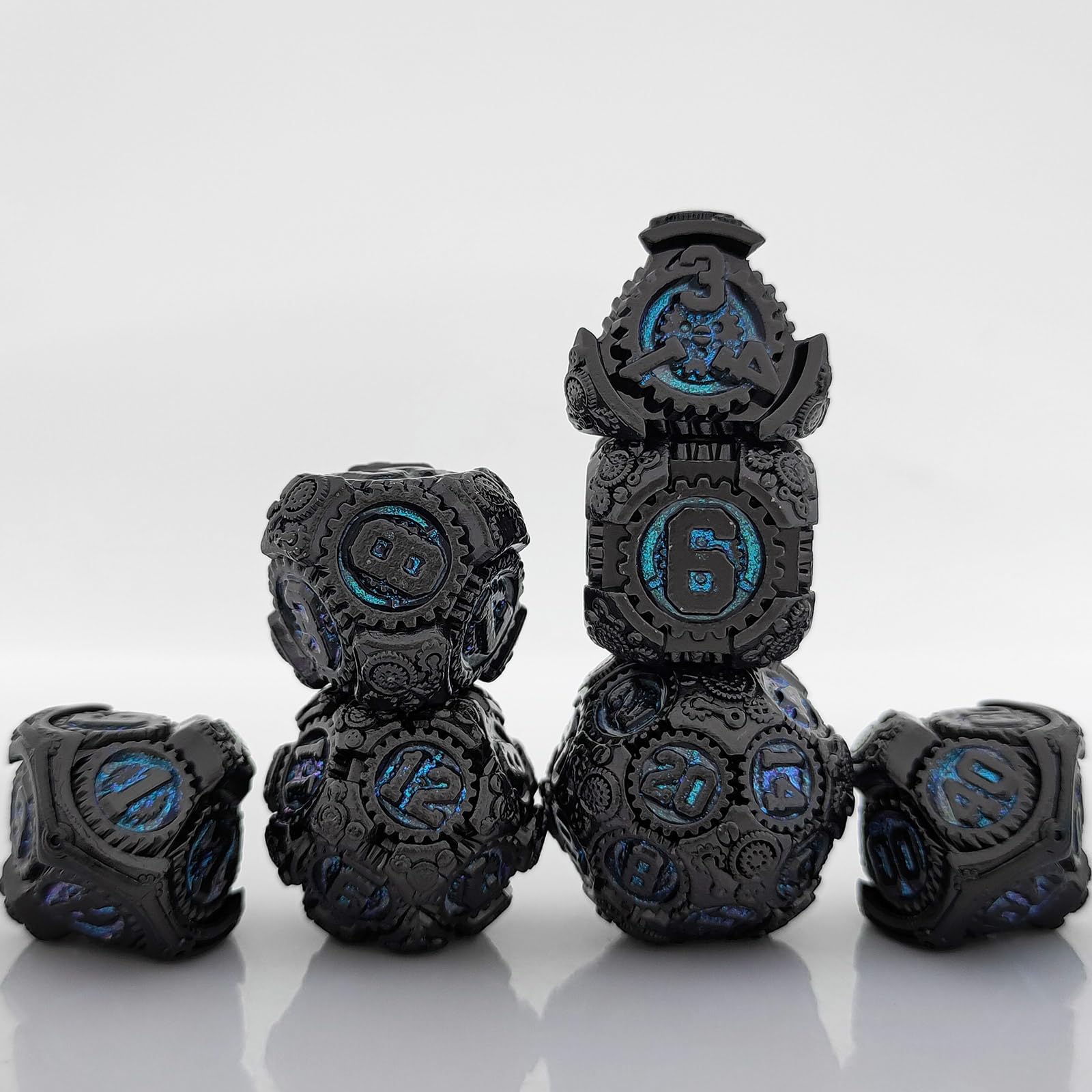 Geakeeper Construct D&D Lot de 7 dés DND en métal, dés D&D polyédriques métalliques avec étui cadeau pour jeux de rôle Donjons et Dragons, jeu de rôle (bleu roulant)
