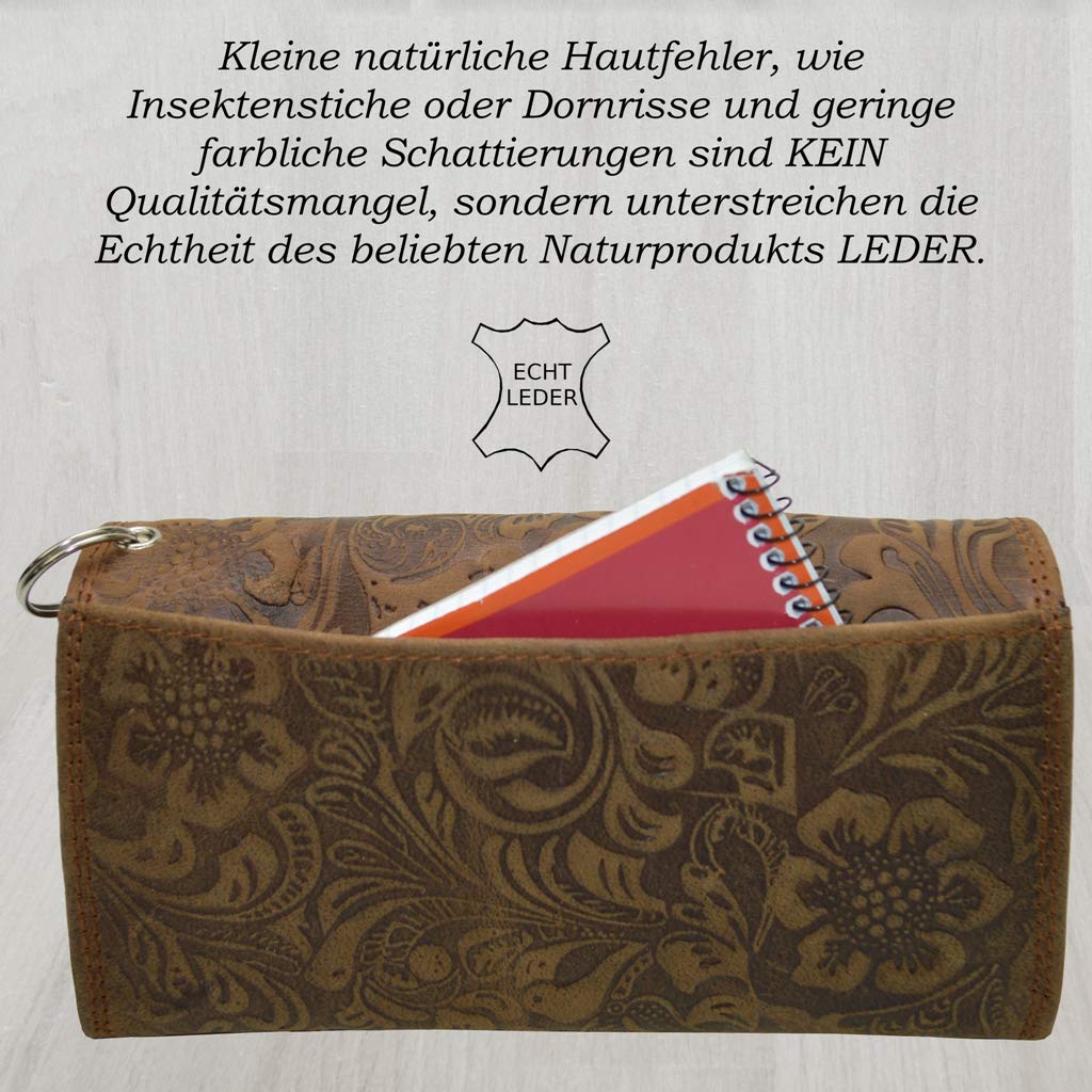 flevado Gastronomie Kellner Set Wild Leder mit Lilianen Muster im Set oder einzeln in braun (Set: Börse+Tasche)