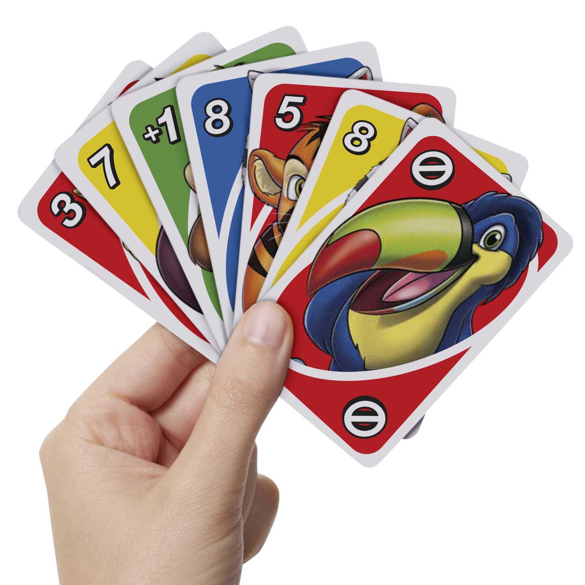 Mattel Games, Juego de Cartas UNO Junior, Juego de Mesa para niños con Dibujos de Animales (Mattel GKF04)
