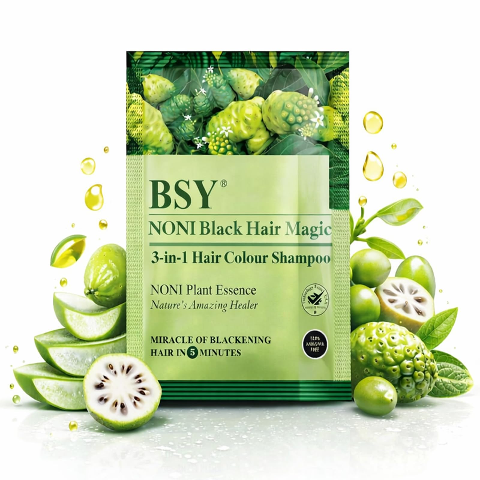 BSY Noni Black Hair Magic Shampoo, Noni Hair Color, Noni Hair Dye, Hair Dye, Hair Dye, szampon na bazie szamponu, farba do włosów, 10 minut, farba do włosów, bez amoniaku, 20 ml x 10