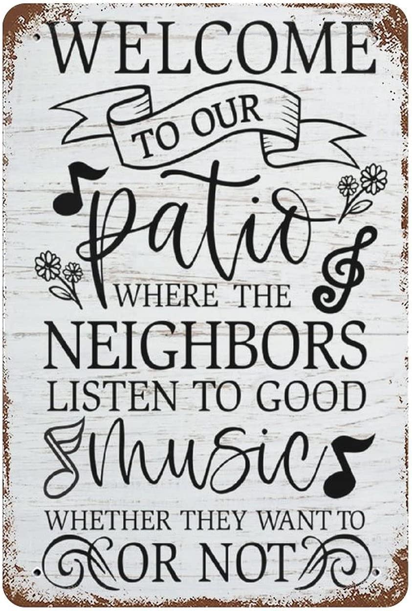 peiyeety Funny Patio Sign Welcome to Our Patio Metal Tin Signs Vintage Retro Wall Art Plaque Wall Decor for Home Outdoor Pub Garden Kitchen Bar Room Garage 8x12 Inches