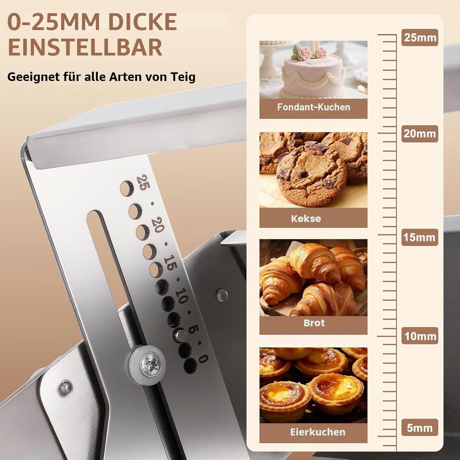 Teigausroll Blätterteig Maschine, Teigausrollmaschine, Mit Großem Ausrollbrett Und 360°-Rollengriff, Einstellbare Pressstärke Von 0-25,0 Mm, Edelstahl 400