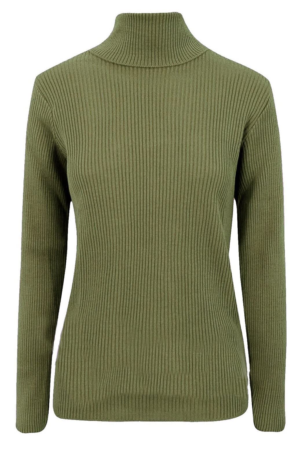 FASHION FAIRIES Womens Polo Turtle Neck Ribbed Jumper Long Sleeve High Polo Neck Top Ladies Winter Warm Sweater Formal Casual Wear Rib Knit Top (Khaki UK 24-26)