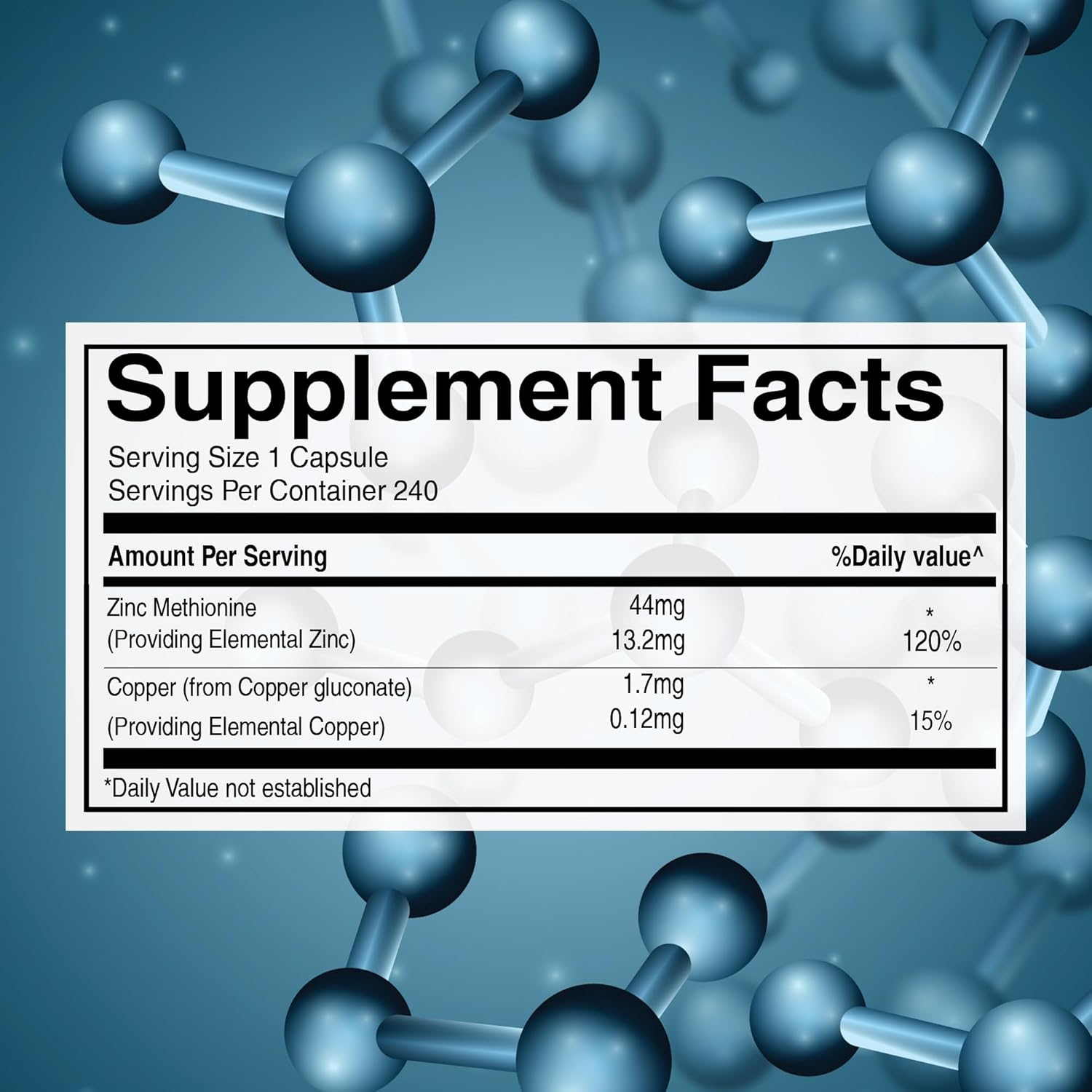 Pure Nutrition Zinc Methionine 44mg | 240 Veg Caps | Zinc + Copper Supplement to Supports Immunity, Skin & Cellular Health