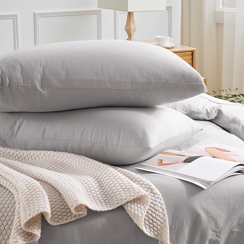 Miniatura 5 de NEXHOME PRO Juego de funda de edredón tamaño Queen, lino texturizado, natural, 100% algodón lavado, juego de ropa de cama de 3 piezas con cierre de