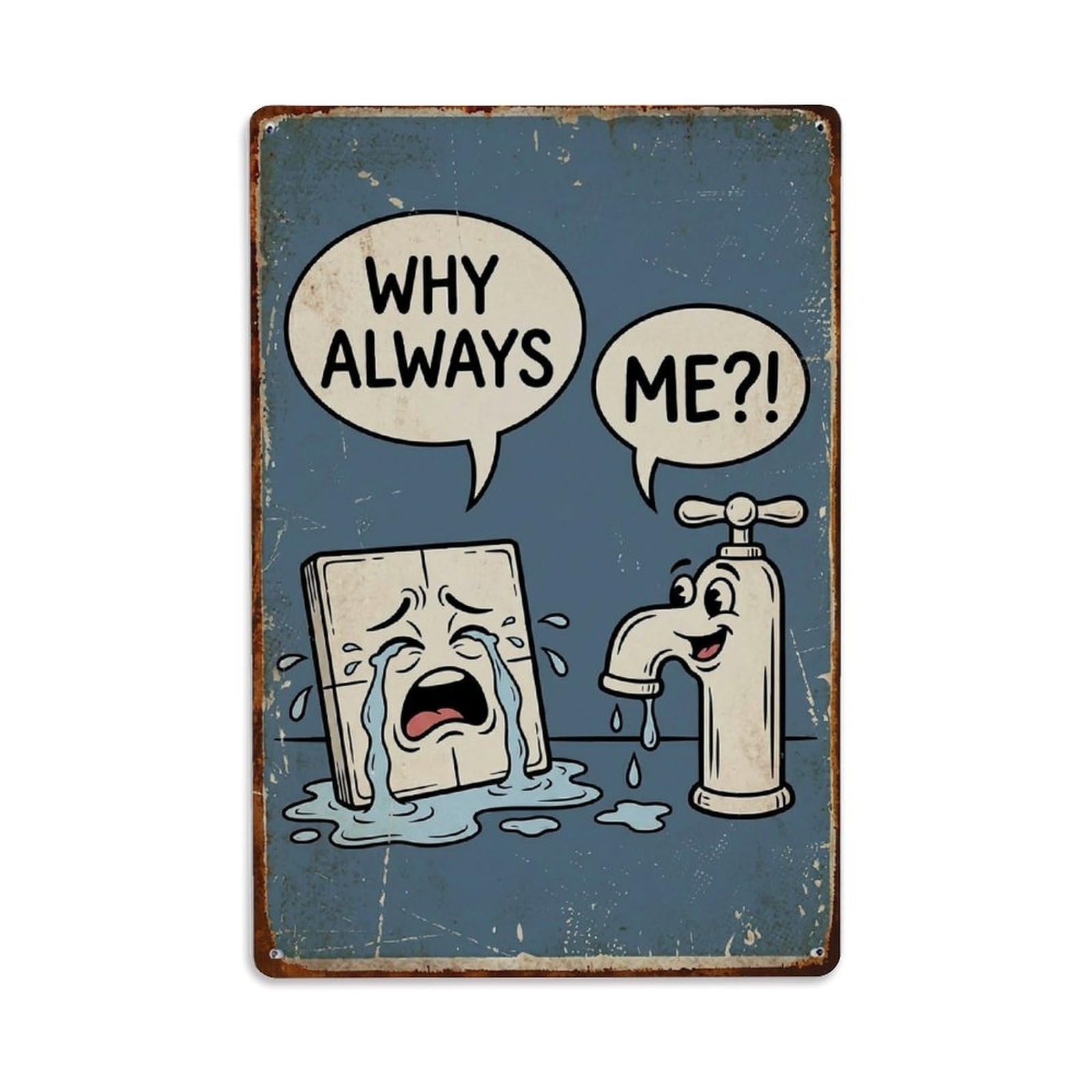 Why Always Me Funny Vintage Humorous Toilet Metal Tin Sign