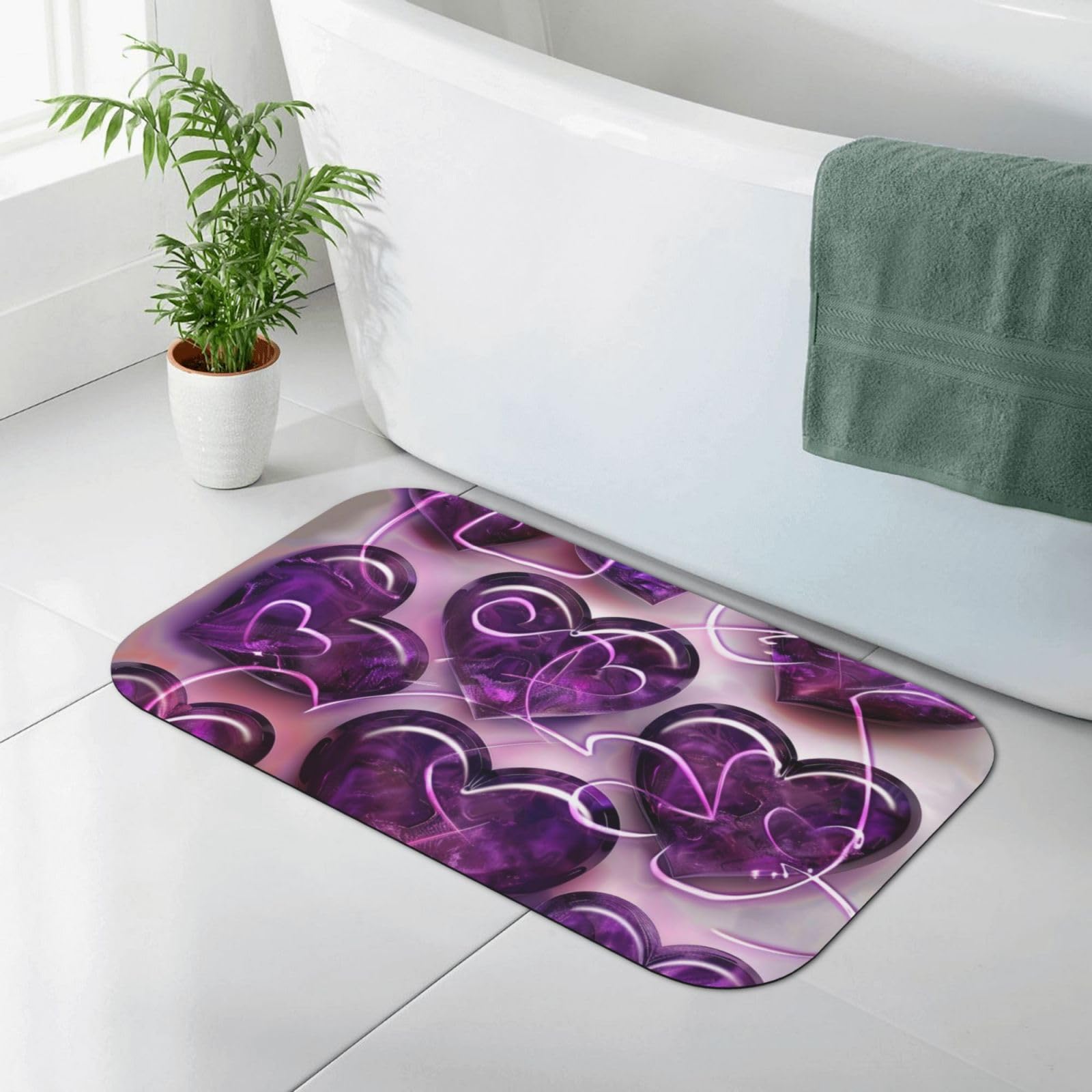 Tapis de bain antidérapant design cœurs pour sortie de douche et baignoire confortable