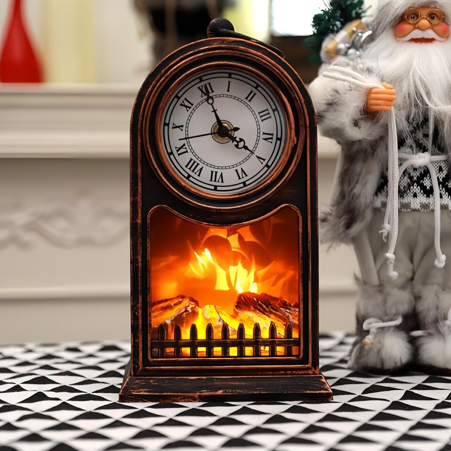 Simulated LED Fireplace Lantern USB & Battery Powered Flameless Light With Emulation Flame Table Decorative Lamp Copper Fireplace Ornament for Cozy Home Decor Free Standing Electric Log Burner