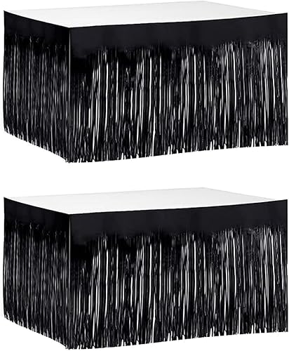 Paquete de 2 faldas de mesa de oropel con flecos metálicos de 29.5 x 108 pulgadas para mesas rectangulares, falda de mesa de fiesta para bodas,