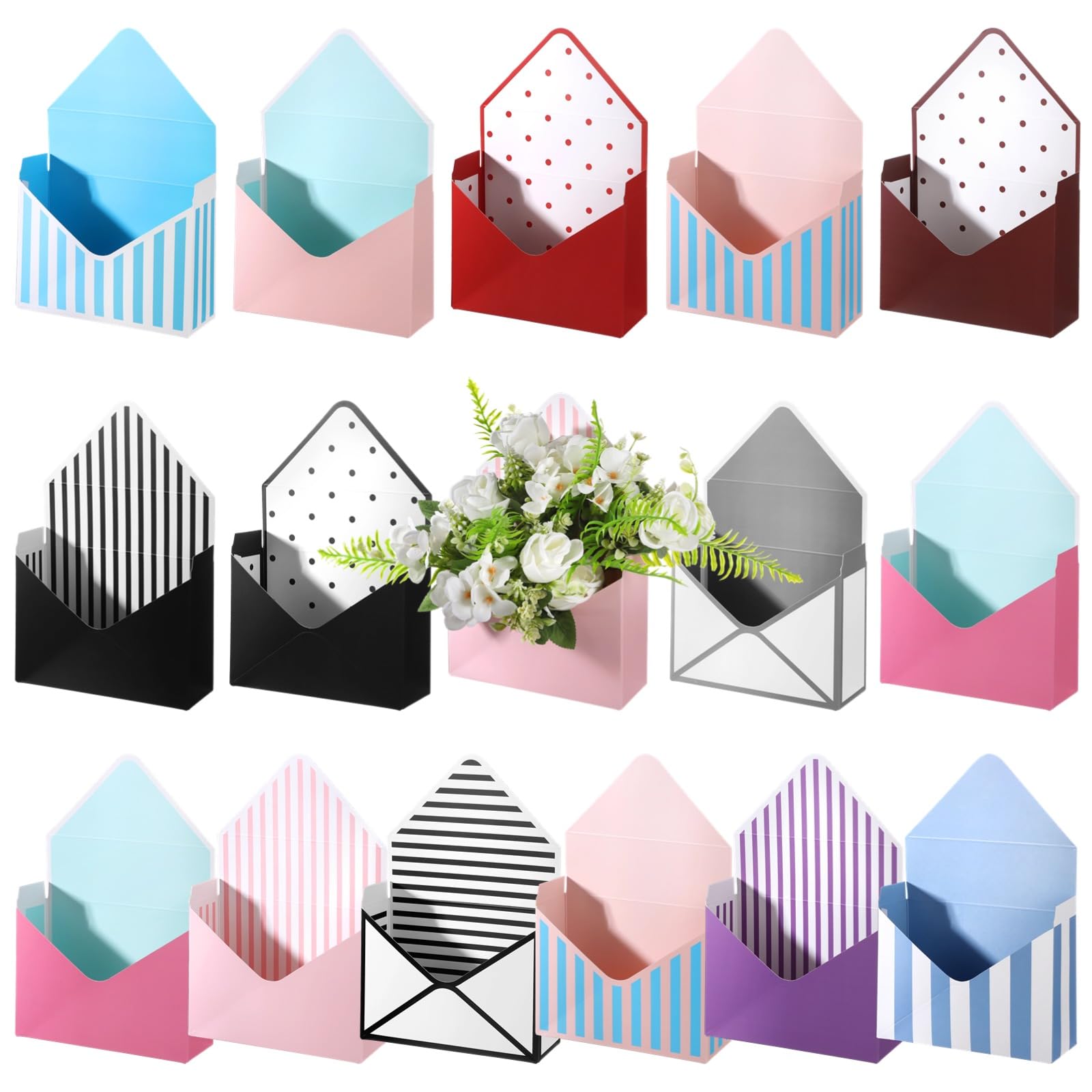 Calolin 16 PCS Flower Bouquet Envelope Boxes, Present Packaging Paper Boxes for Florist, Foldable Letter-Style Flower Bags for Wedding, Graduation, Valentine's, Mother's Day, Party Surprise