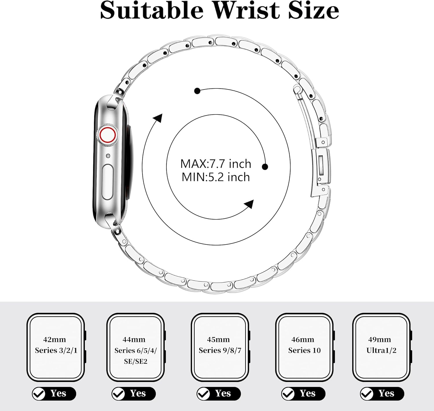 MioHHR Thin Metal Bands Compatible with Apple Watch Band Ultra3/2/1 Series 11 10 9 8 7 6 5 4 3 2 1 SE3/2/1,Slim Narrow Stainless Steel Strap for Women iWatch 49mm 46mm 45mm 44mm 42mm 41mm 40mm 38mm - Image 4